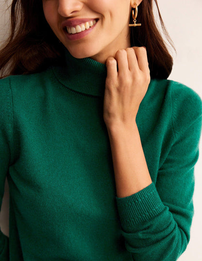 Eva Cashmere Roll-Neck Jumper-Deep Forest-2