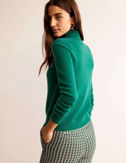 Eva Cashmere Roll-Neck Jumper-Deep Forest-3
