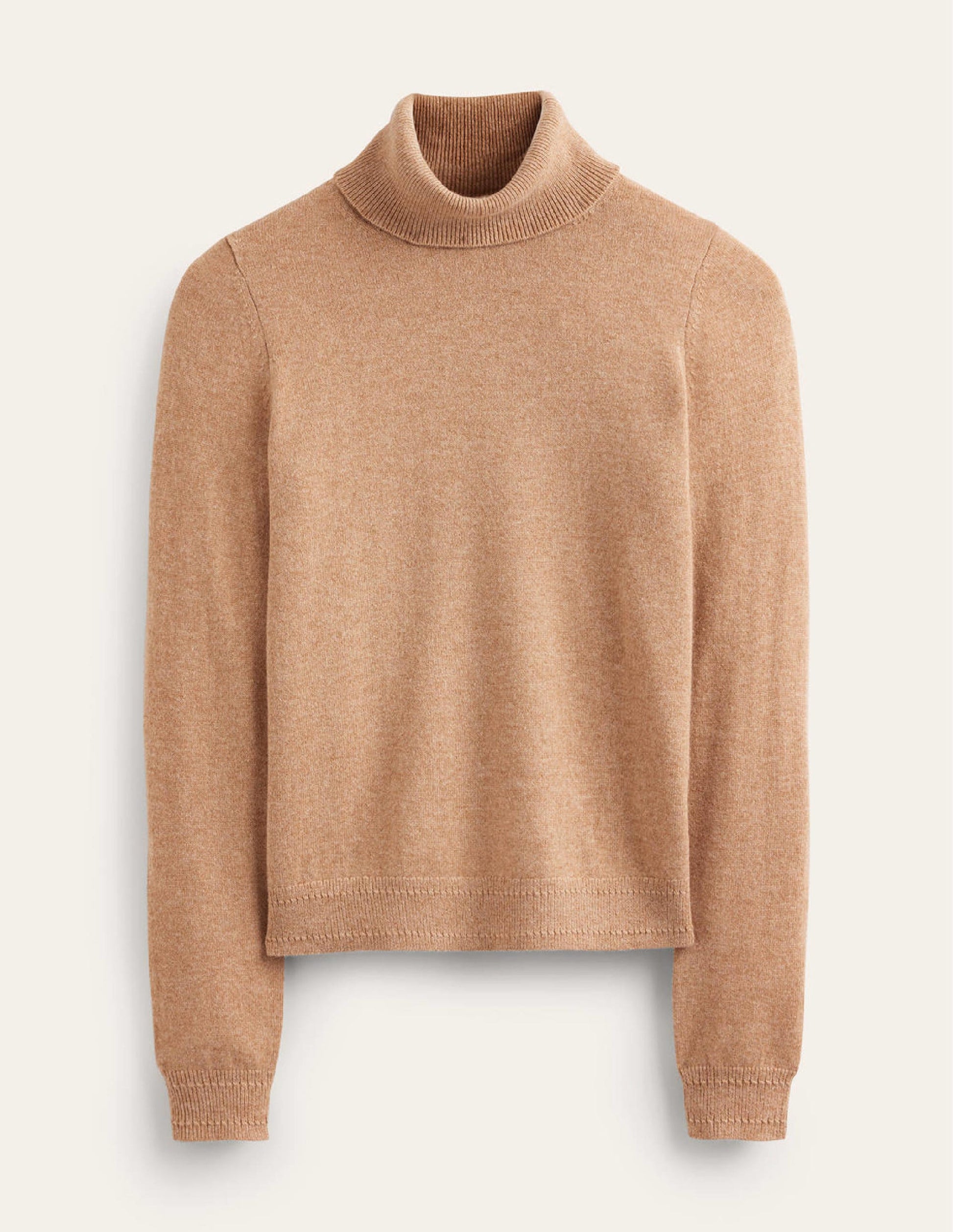 Eva Cashmere Roll-Neck Jumper-Camel Melange-5
