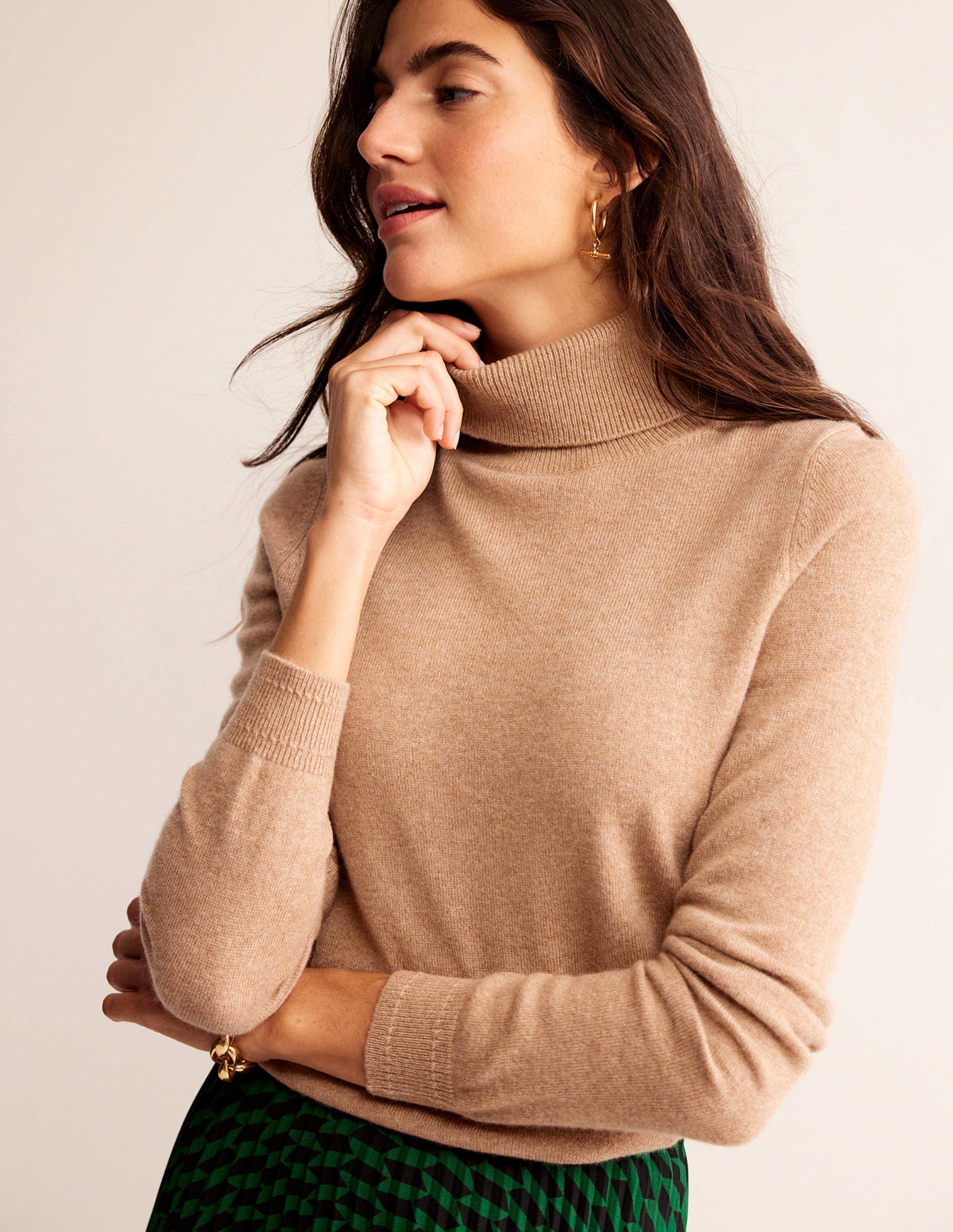 Eva Cashmere Roll-Neck Jumper-Camel Melange - Image 1