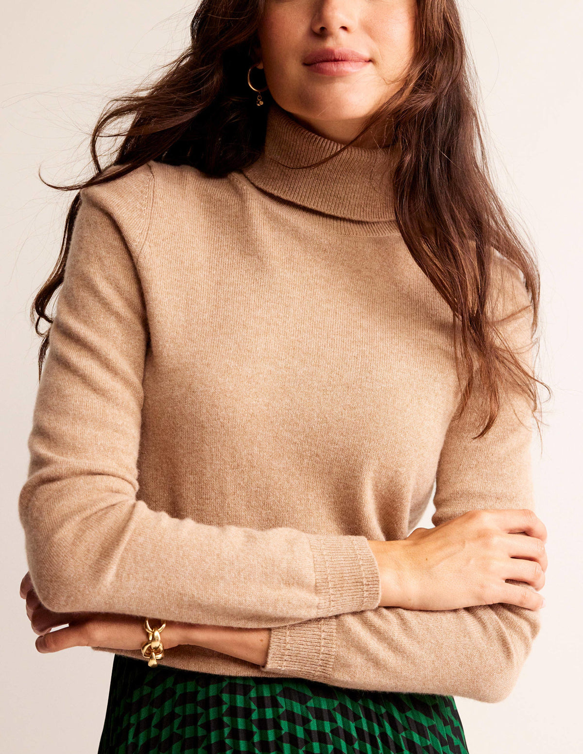 Eva Cashmere Roll-Neck Jumper-Camel Melange - Image 2