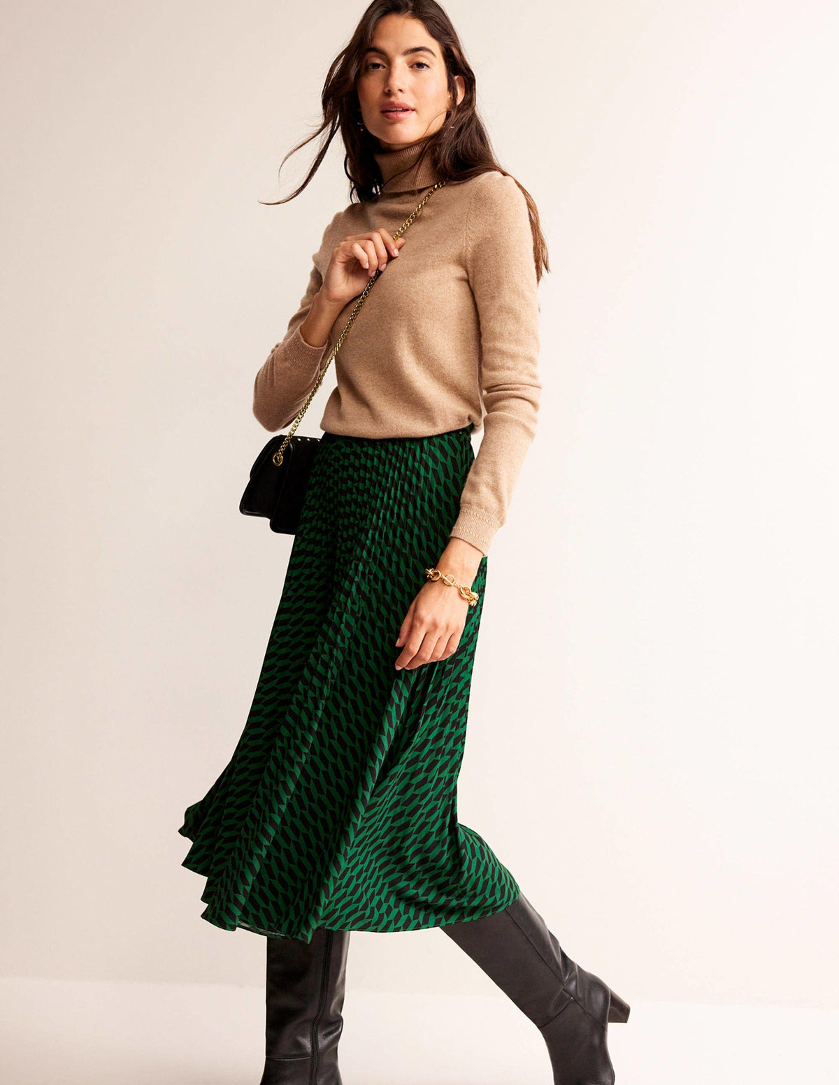 Eva Cashmere Roll-Neck Jumper-Camel Melange - Image 4