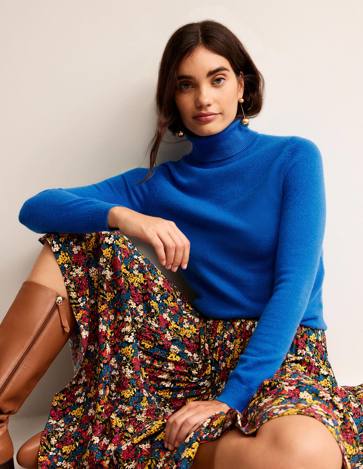 Eva Cashmere Roll-Neck Jumper-Cyan - Image 1