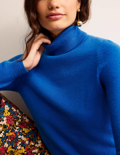 Eva Cashmere Roll-Neck Jumper-Cyan-2