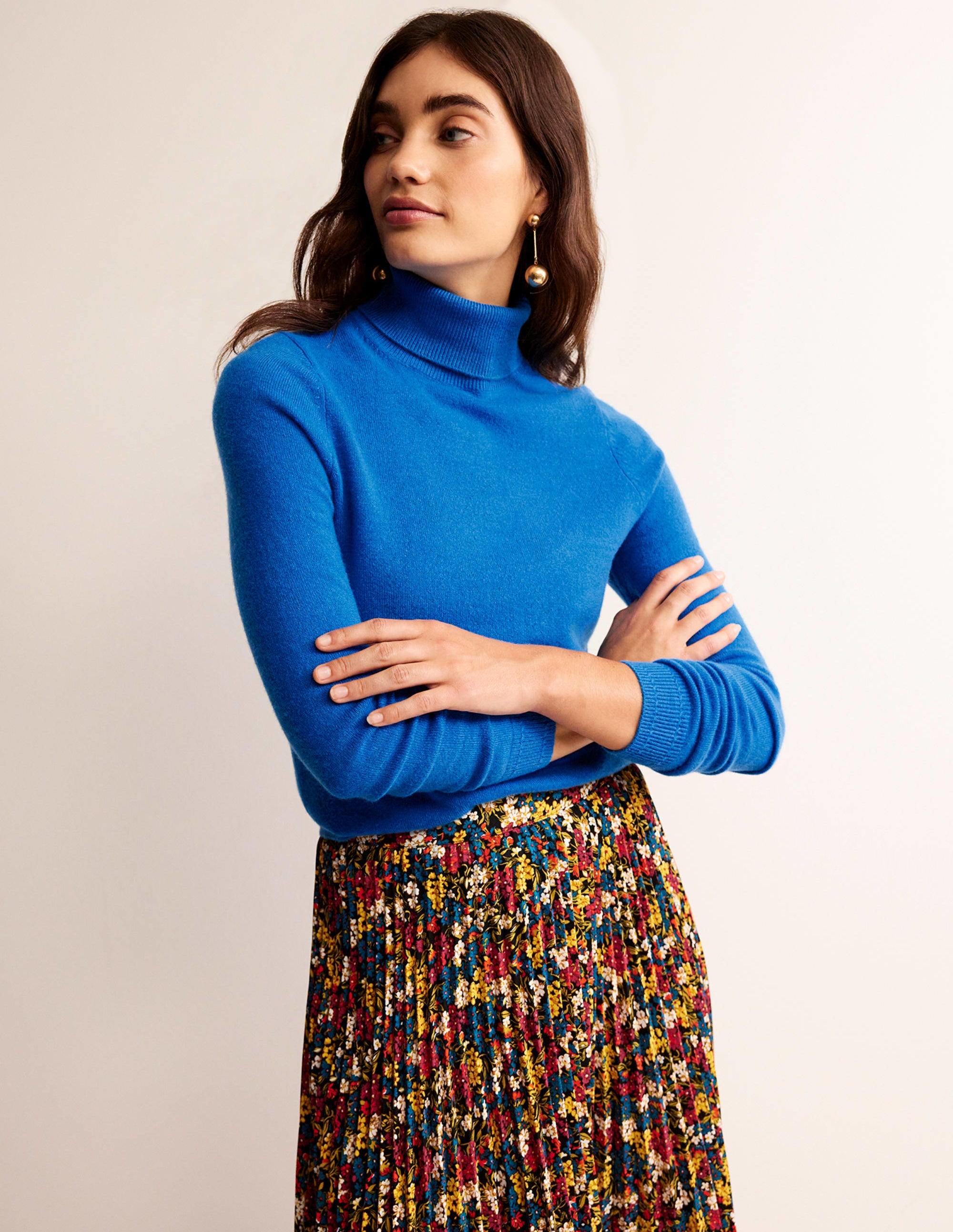 Eva Cashmere Roll-Neck Jumper-Cyan - Image 4