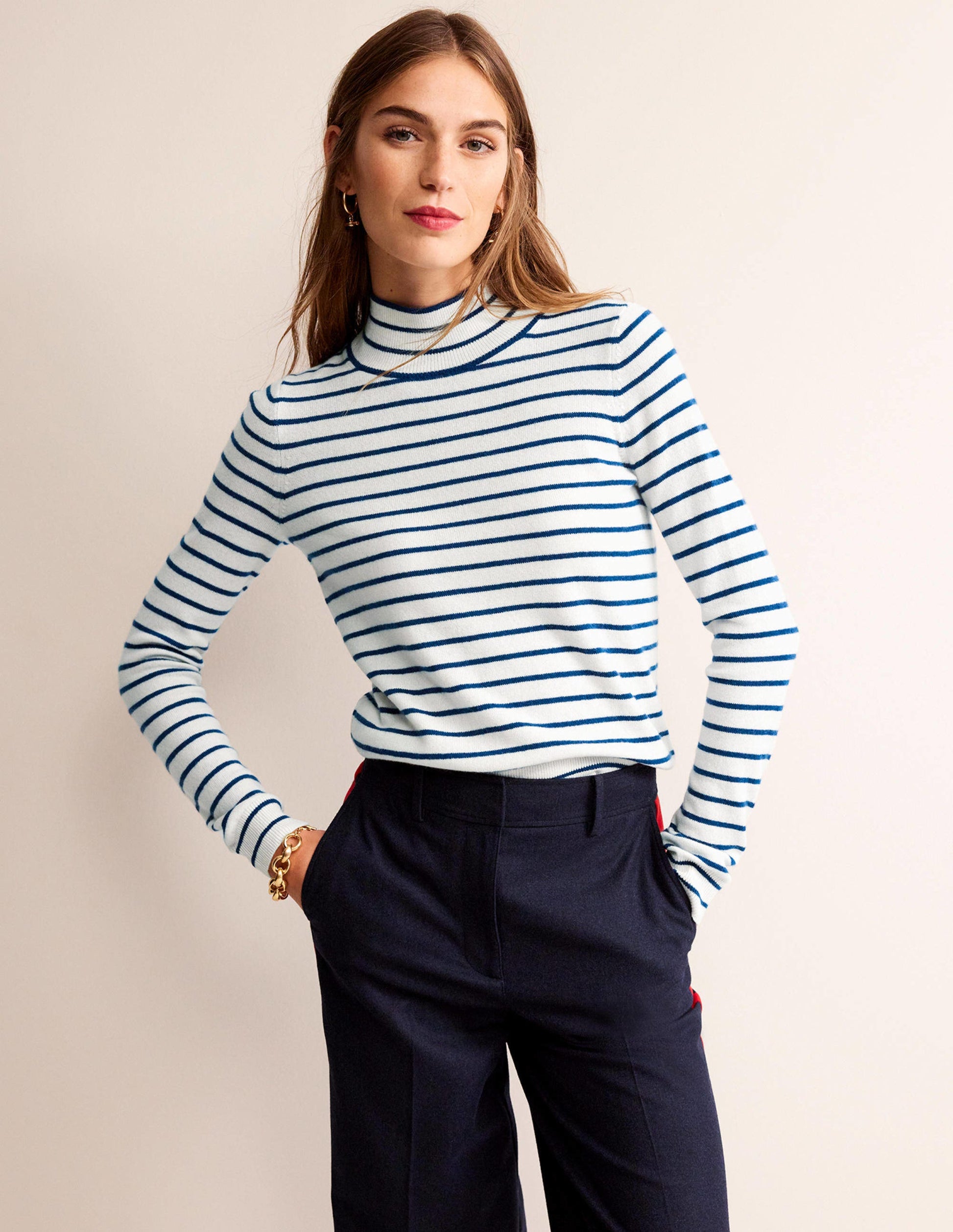 Striped Cashmere Jumper-Ivory / Navy-2
