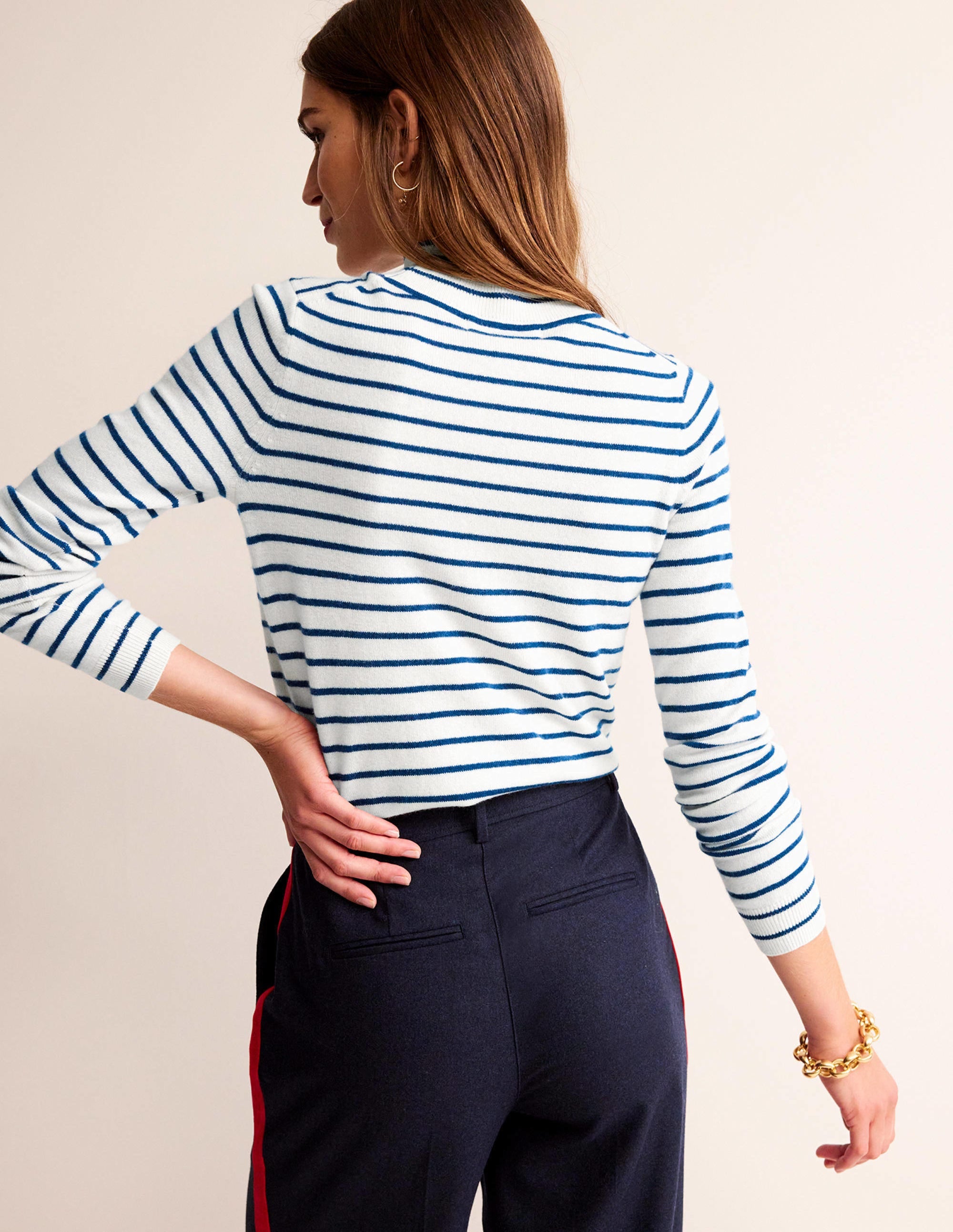 Striped Cashmere Jumper-Ivory / Navy - Image 4