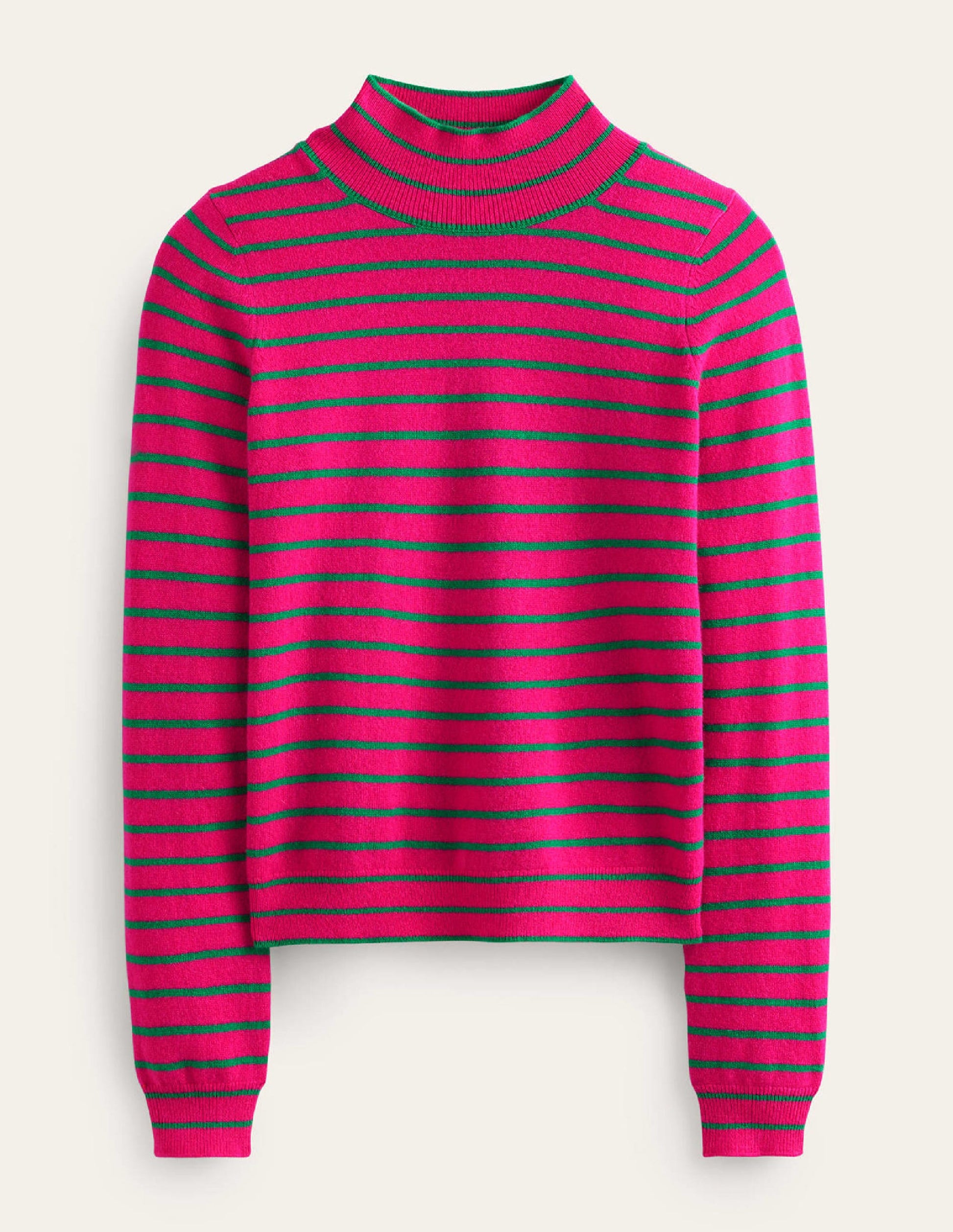 Striped Cashmere Jumper-Vibrant Pink / Veridian Green-5