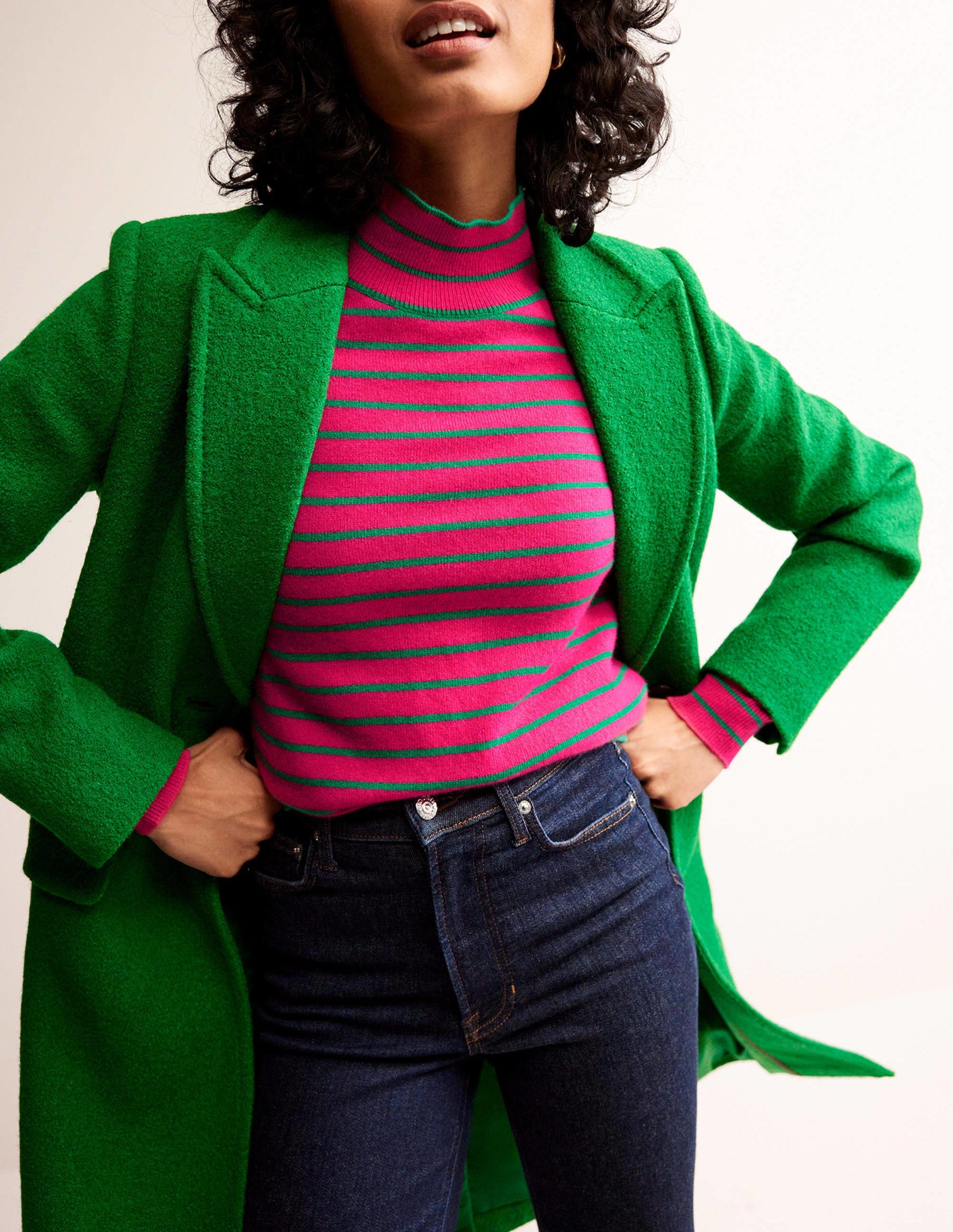 Striped Cashmere Jumper-Vibrant Pink / Veridian Green-4