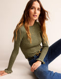 Sparkle Rib Party Jumper-Olive Metallic