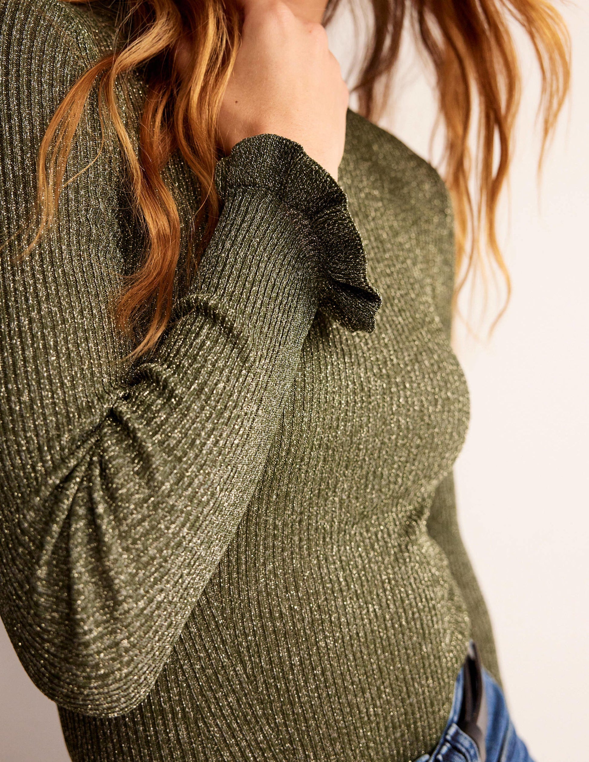 Sparkle Rib Party Jumper-Olive Metallic-2