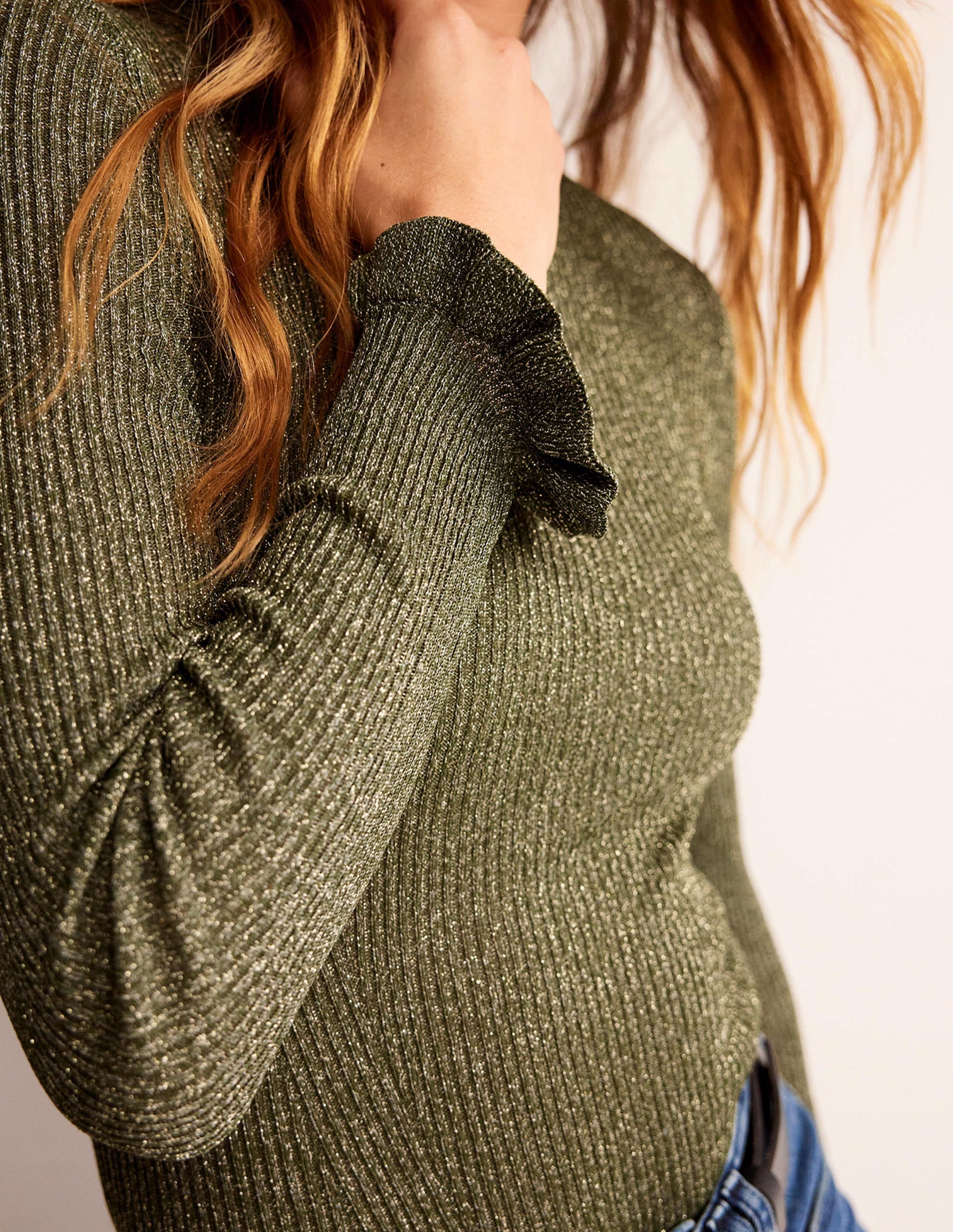 Sparkle Rib Party Jumper-Olive Metallic - Image 2