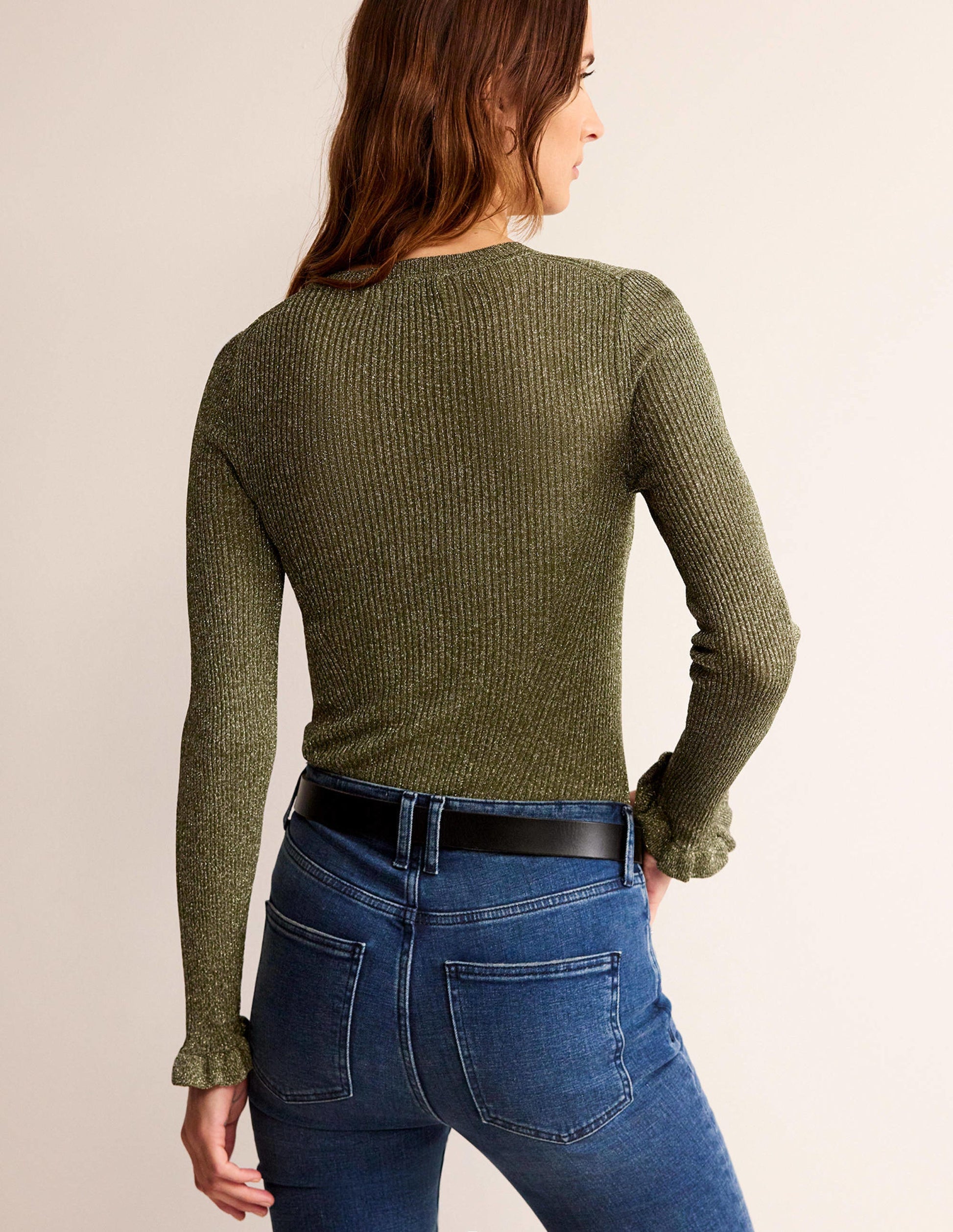 Sparkle Rib Party Jumper-Olive Metallic-3