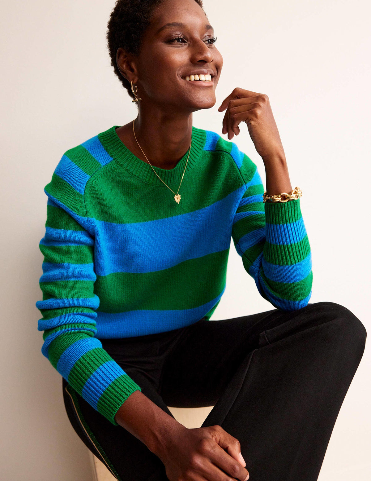 Olivia Merino Jumper-Bight Cobalt / Veridian Green-1