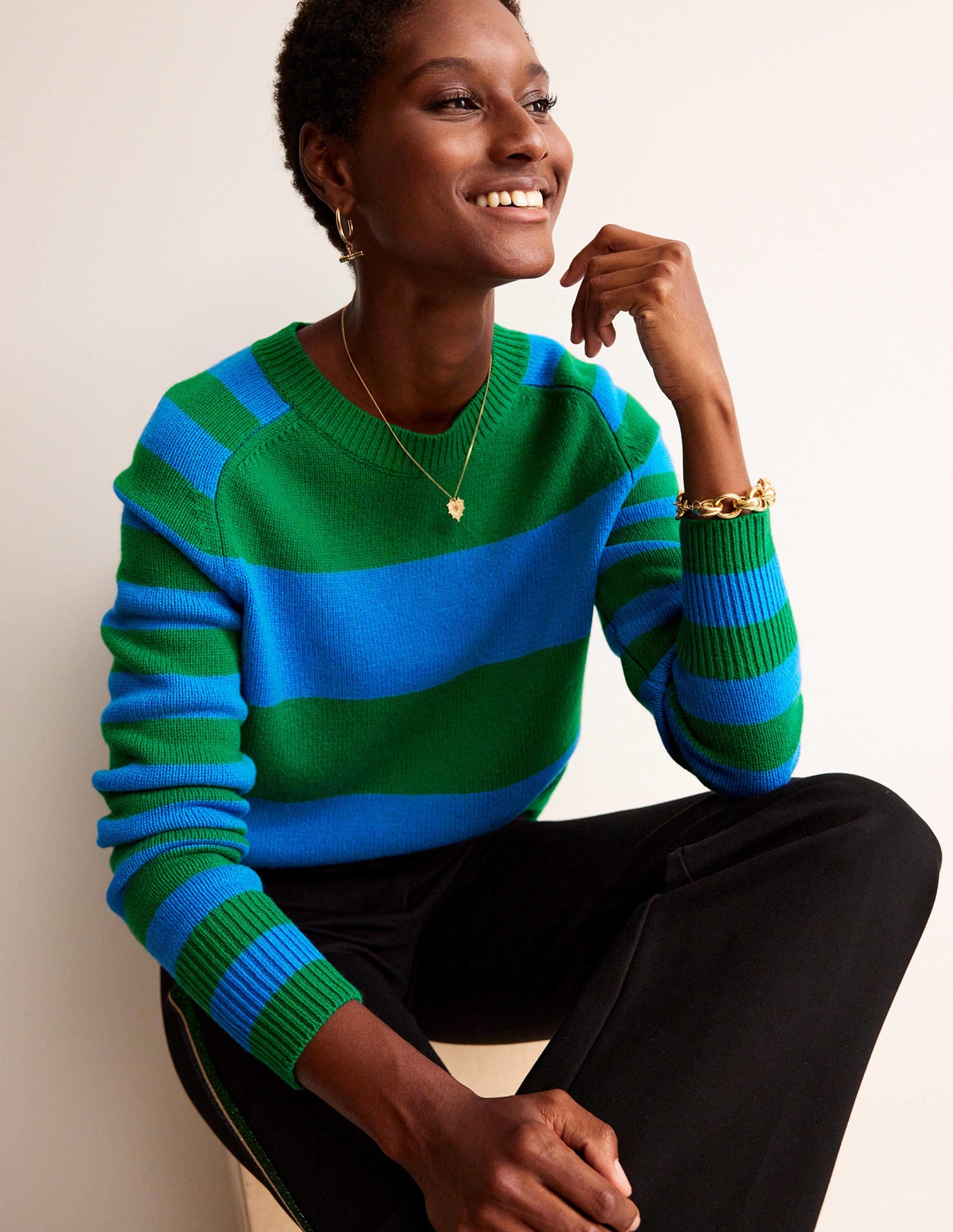 Olivia Merino Jumper-Bight Cobalt / Veridian Green - Image 1