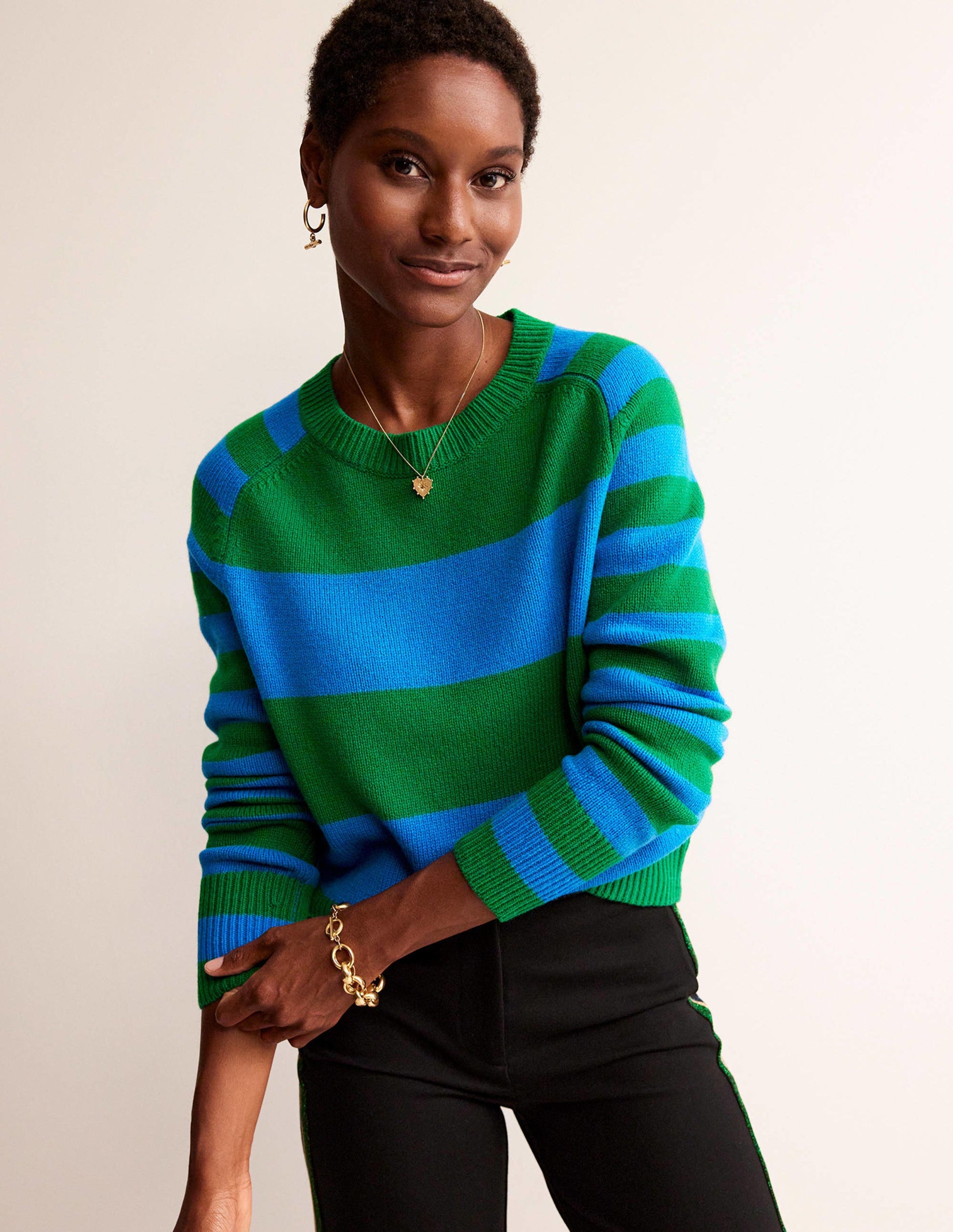 Olivia Merino Jumper-Bight Cobalt / Veridian Green-4
