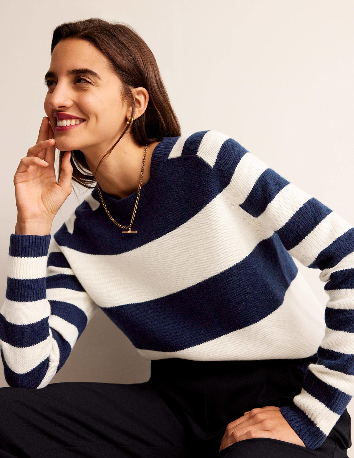 Olivia Merino Jumper-Navy and Ivory - Image 1