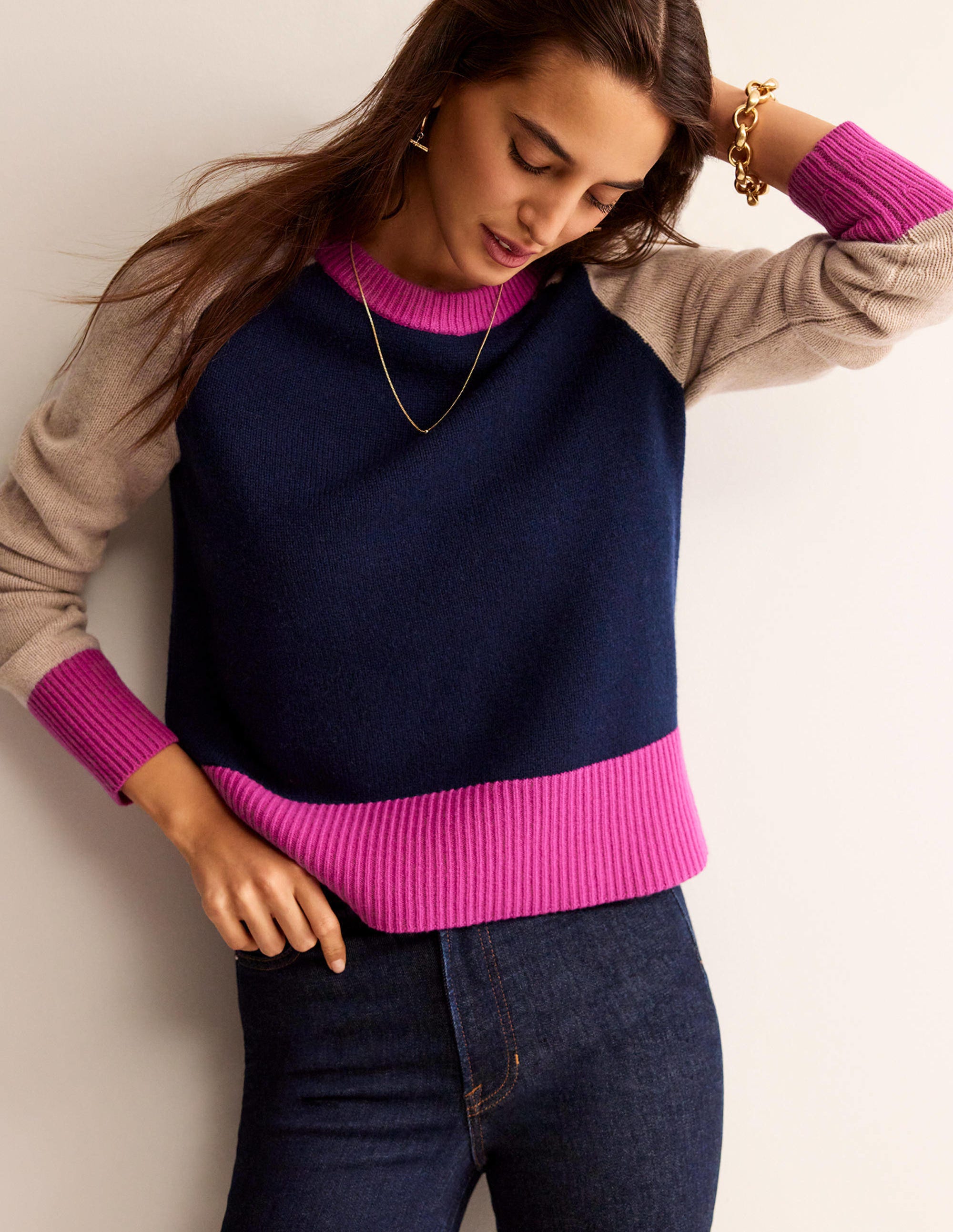 Olivia Merino Jumper-French Navy Colourblock - Image 4