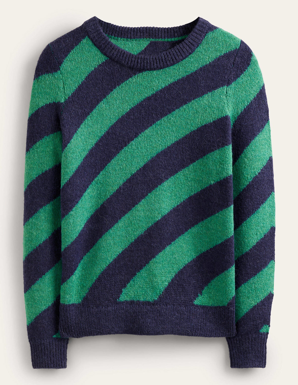 Fluffy Diagonal Stripe Jumper-Navy and Green Stripe-5