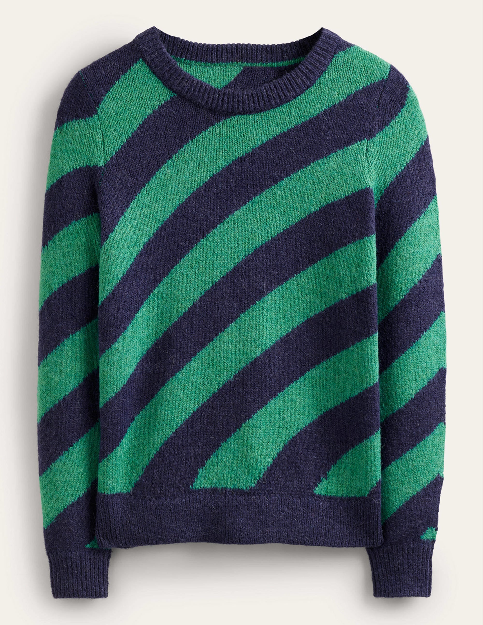 Fluffy Diagonal Stripe Jumper-Navy and Green Stripe - Image 5