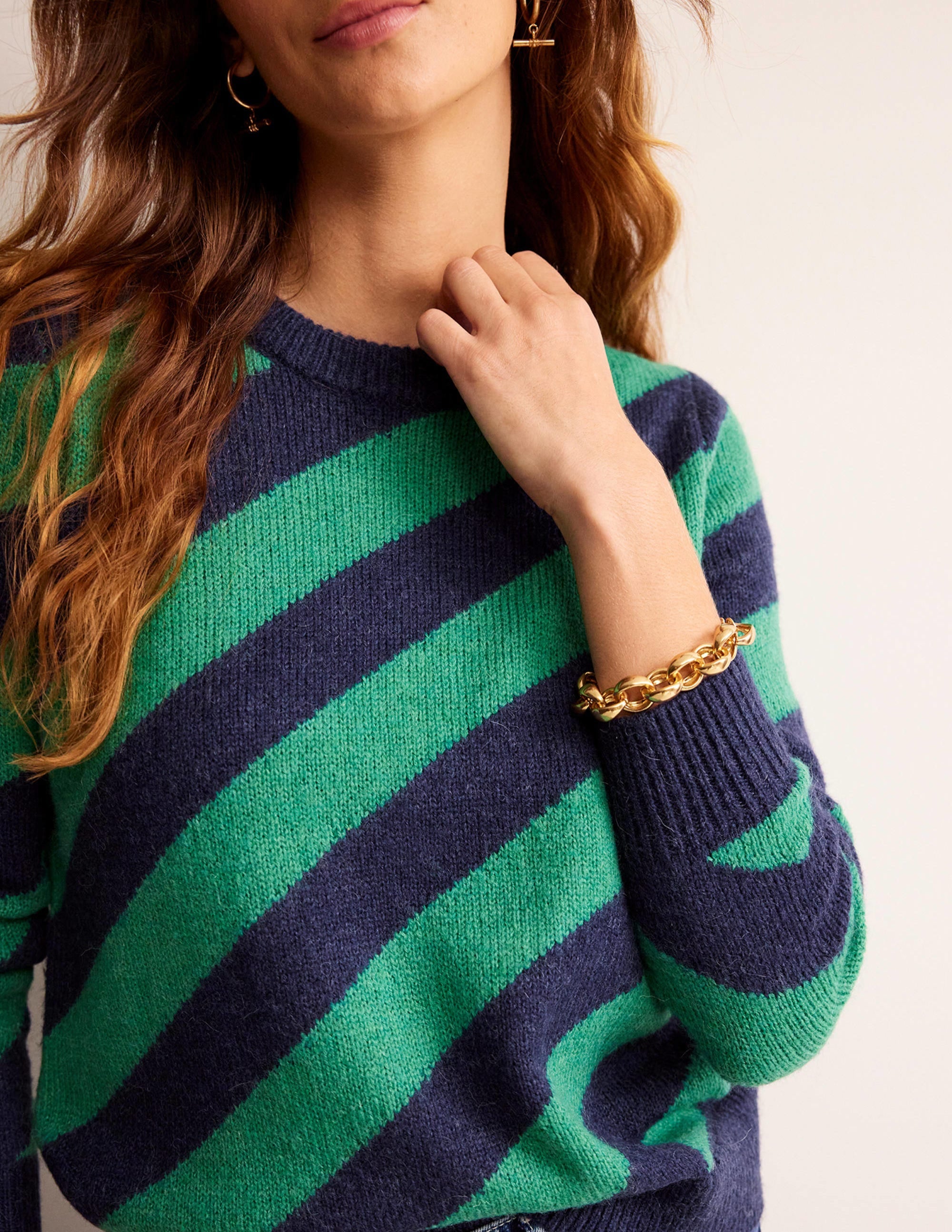 Fluffy Diagonal Stripe Jumper-Navy and Green Stripe - Image 2