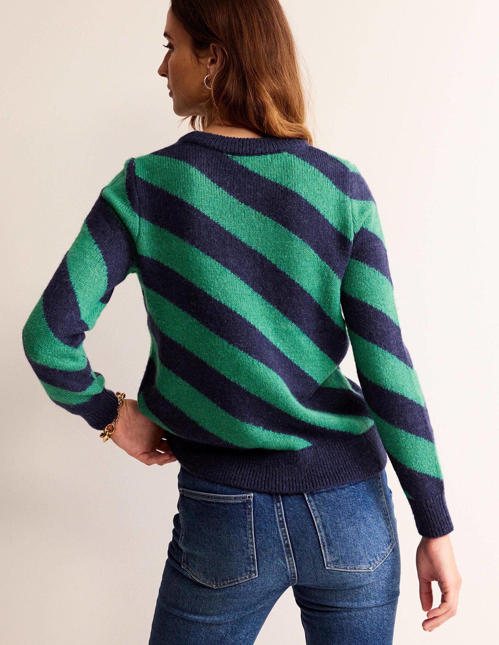 Fluffy Diagonal Stripe Jumper-Navy and Green Stripe-3