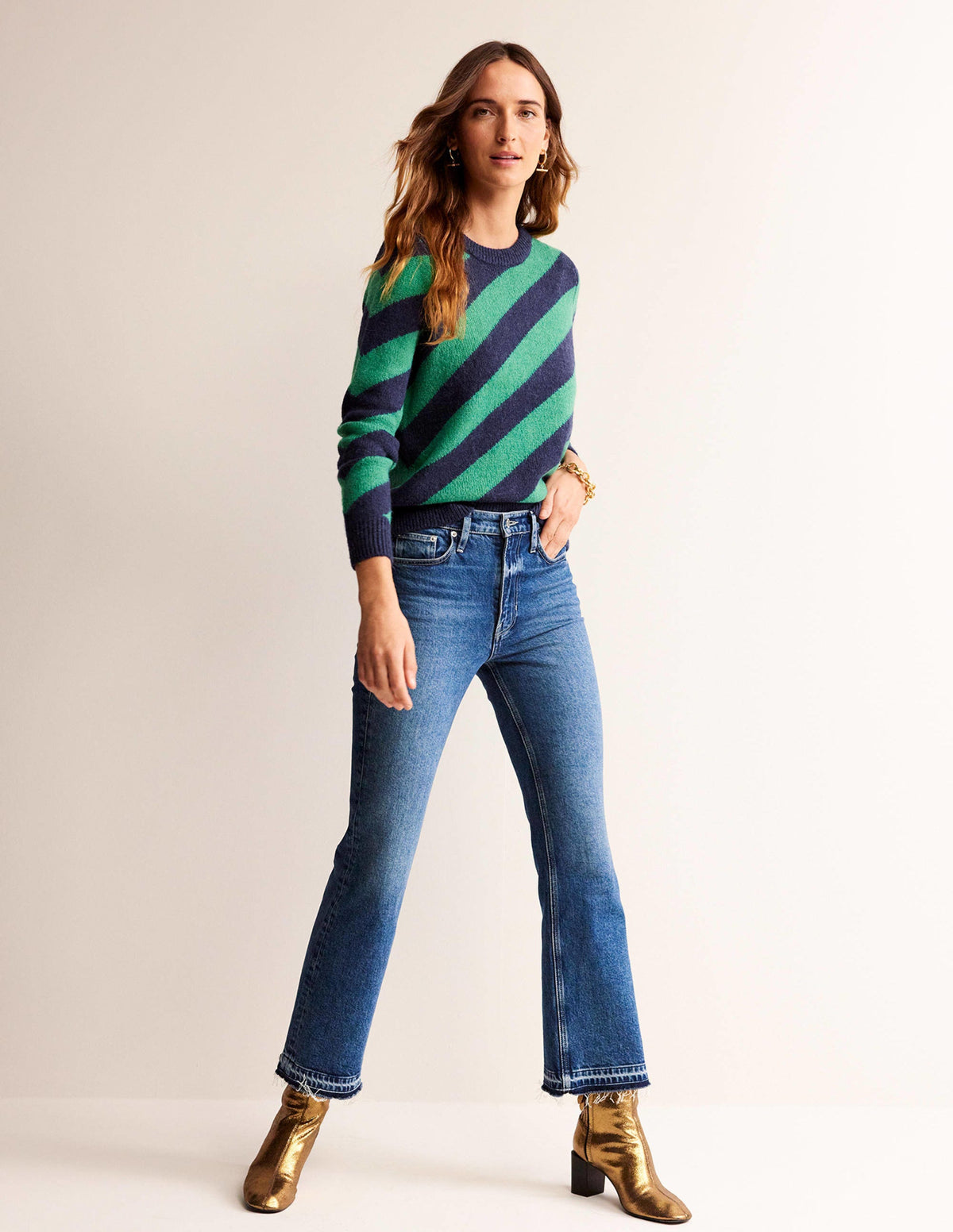 Fluffy Diagonal Stripe Jumper-Navy and Green Stripe - Image 4