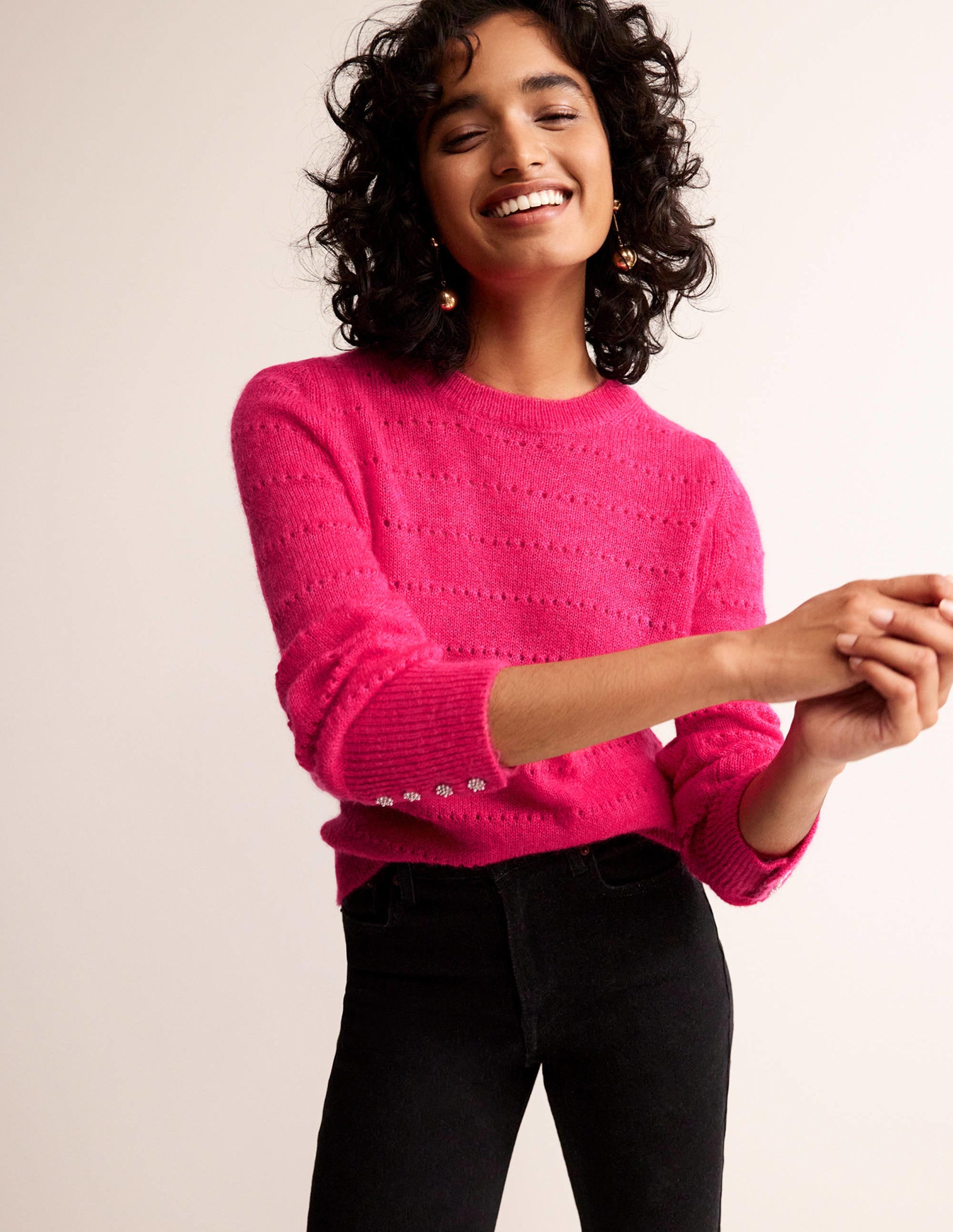 Fluffy Textured Jumper-Vibrant Pink - Image 1