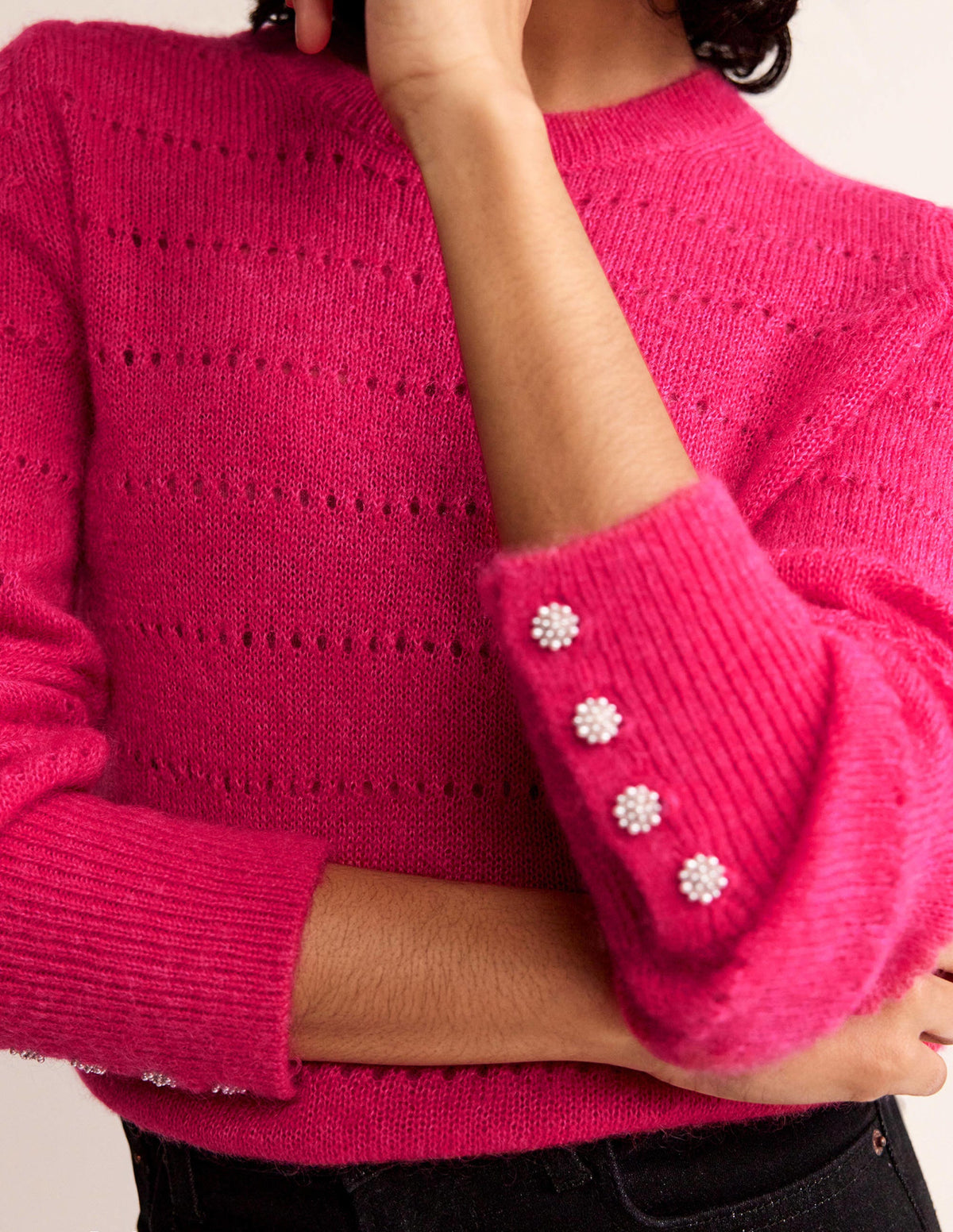 Fluffy Textured Jumper-Vibrant Pink - Image 2