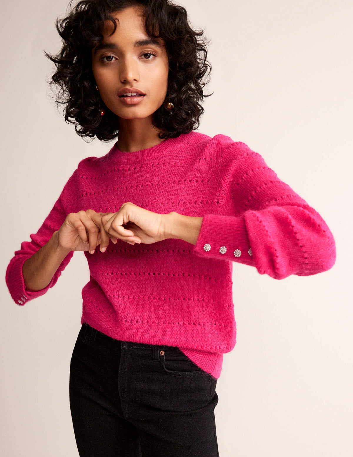 Fluffy Textured Jumper-Vibrant Pink - Image 4