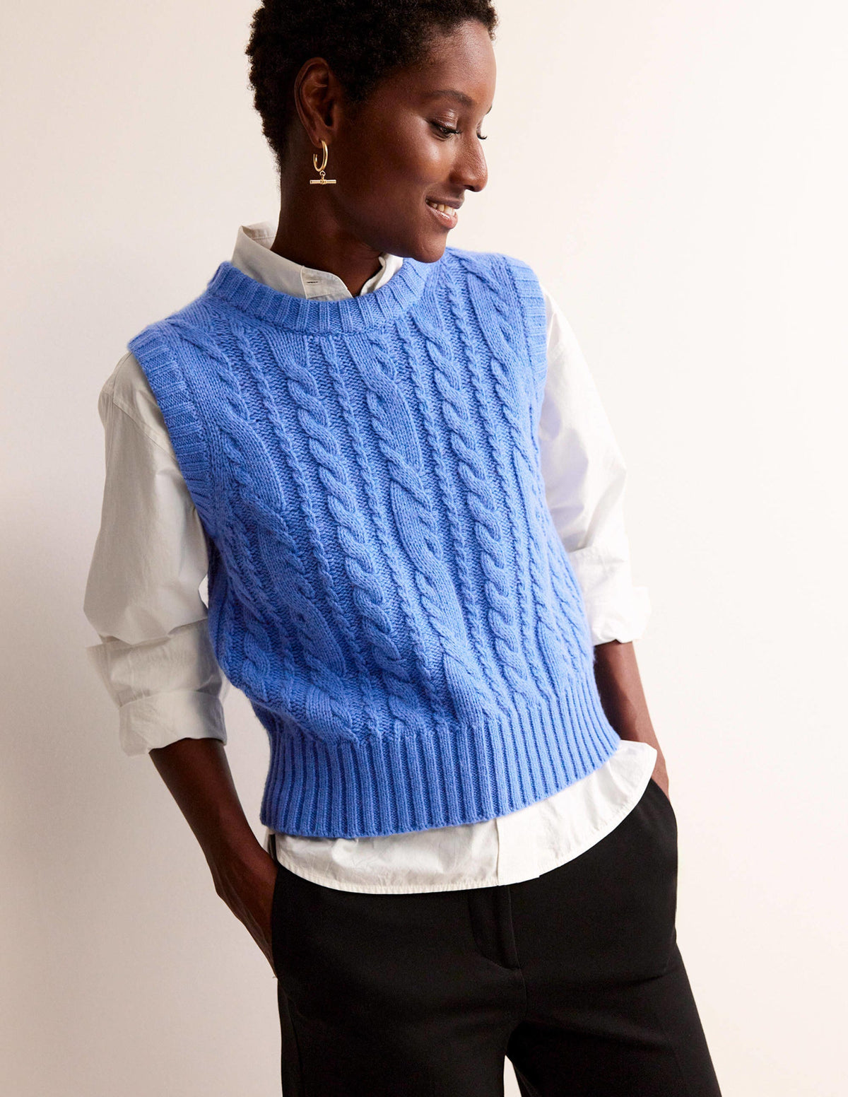 Cable Crew Neck Tank-Bright Cobalt - Image 1