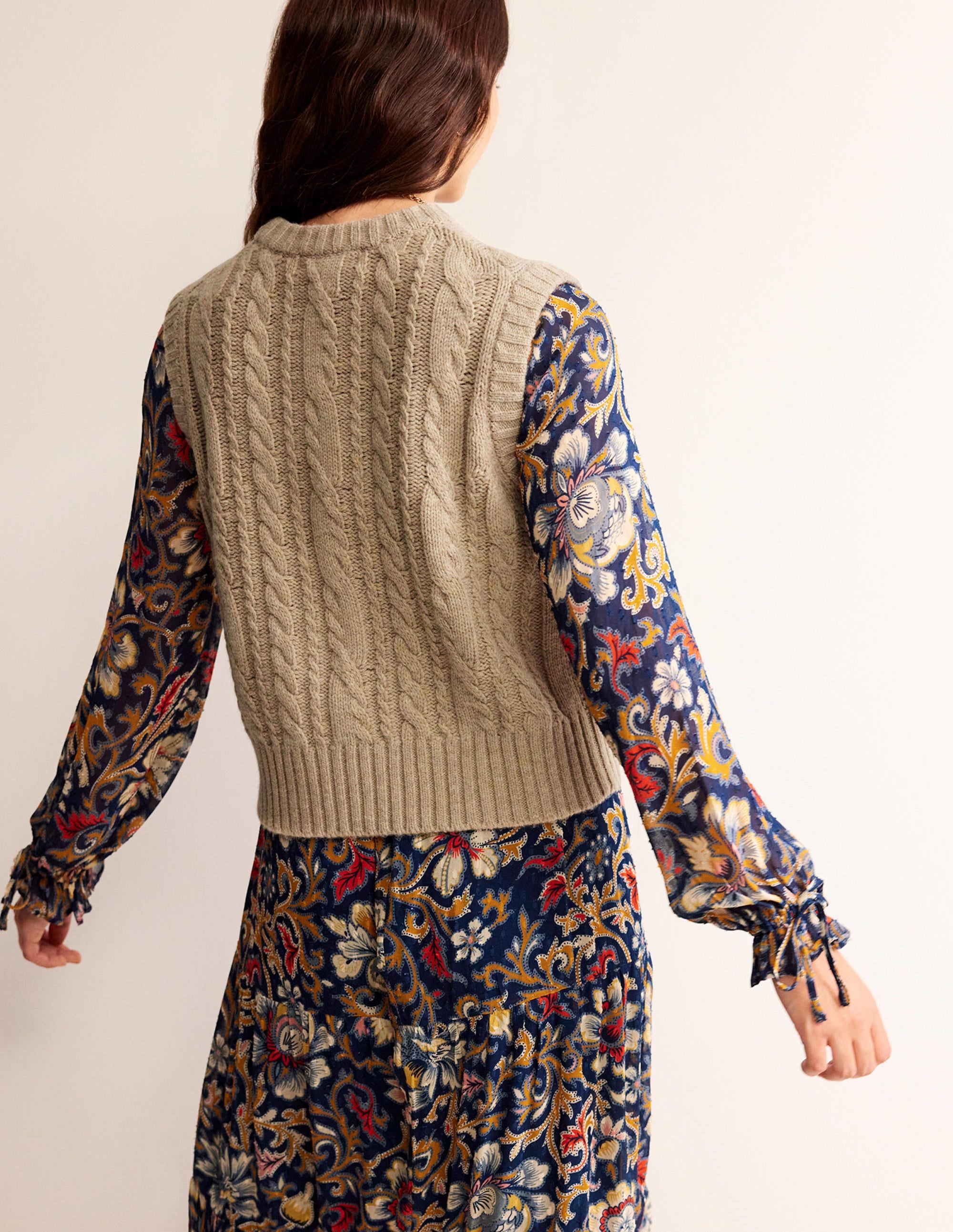 Cable Crew Neck Tank-Chinchilla Melange - Image 4