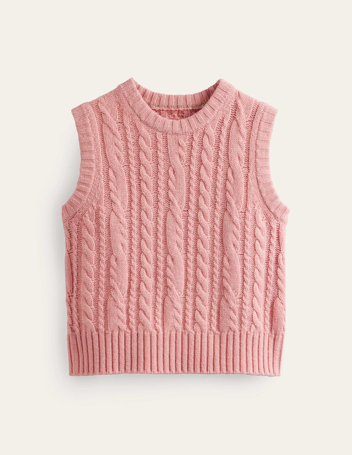 Cable Crew Neck Tank-Chalky Pink