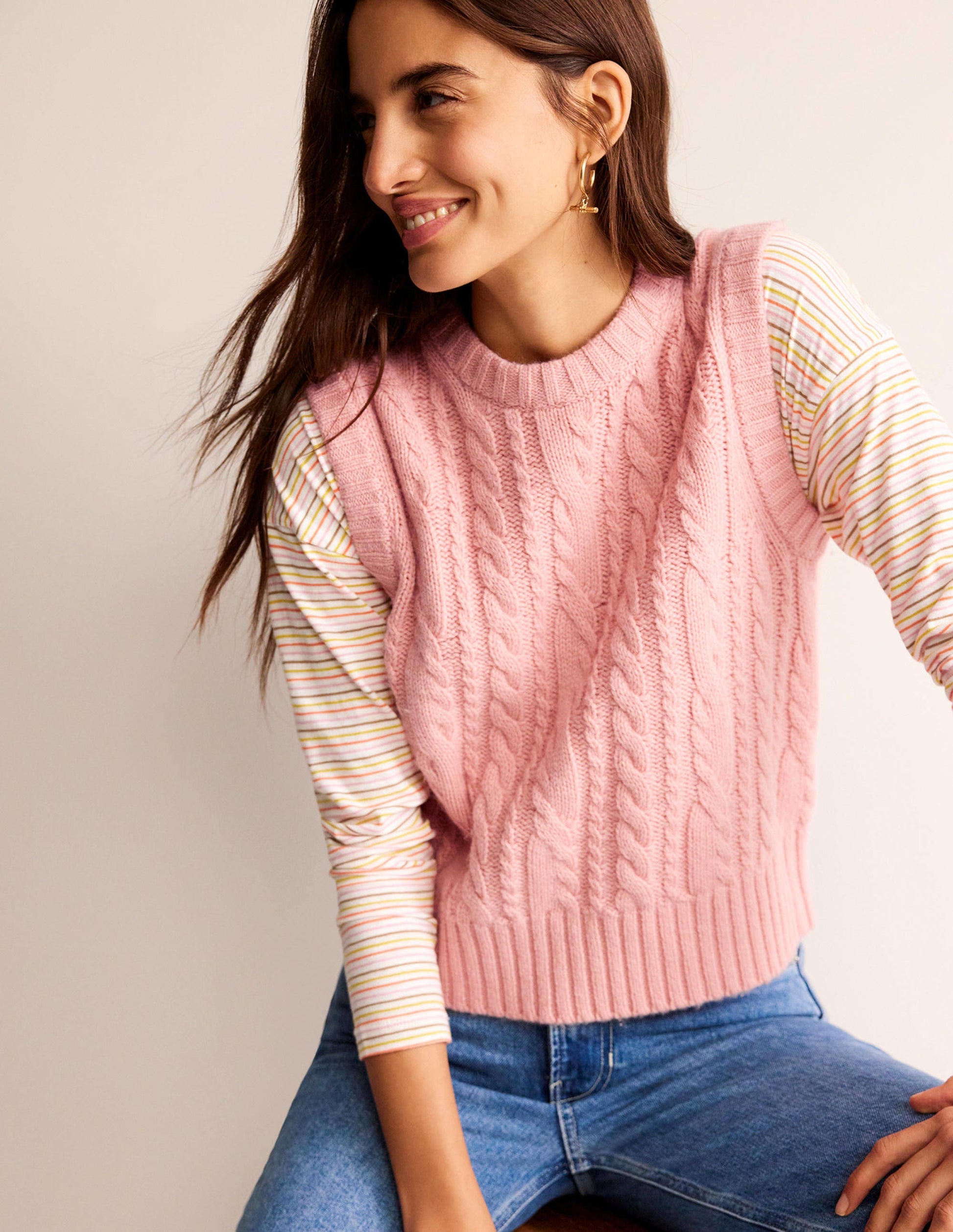 Cable Crew Neck Tank-Chalky Pink-1