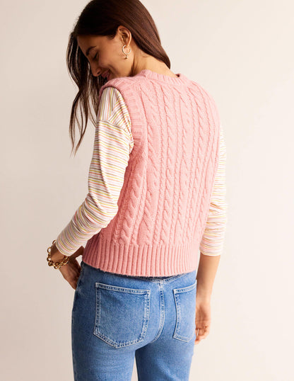 Cable Crew Neck Tank-Chalky Pink-3
