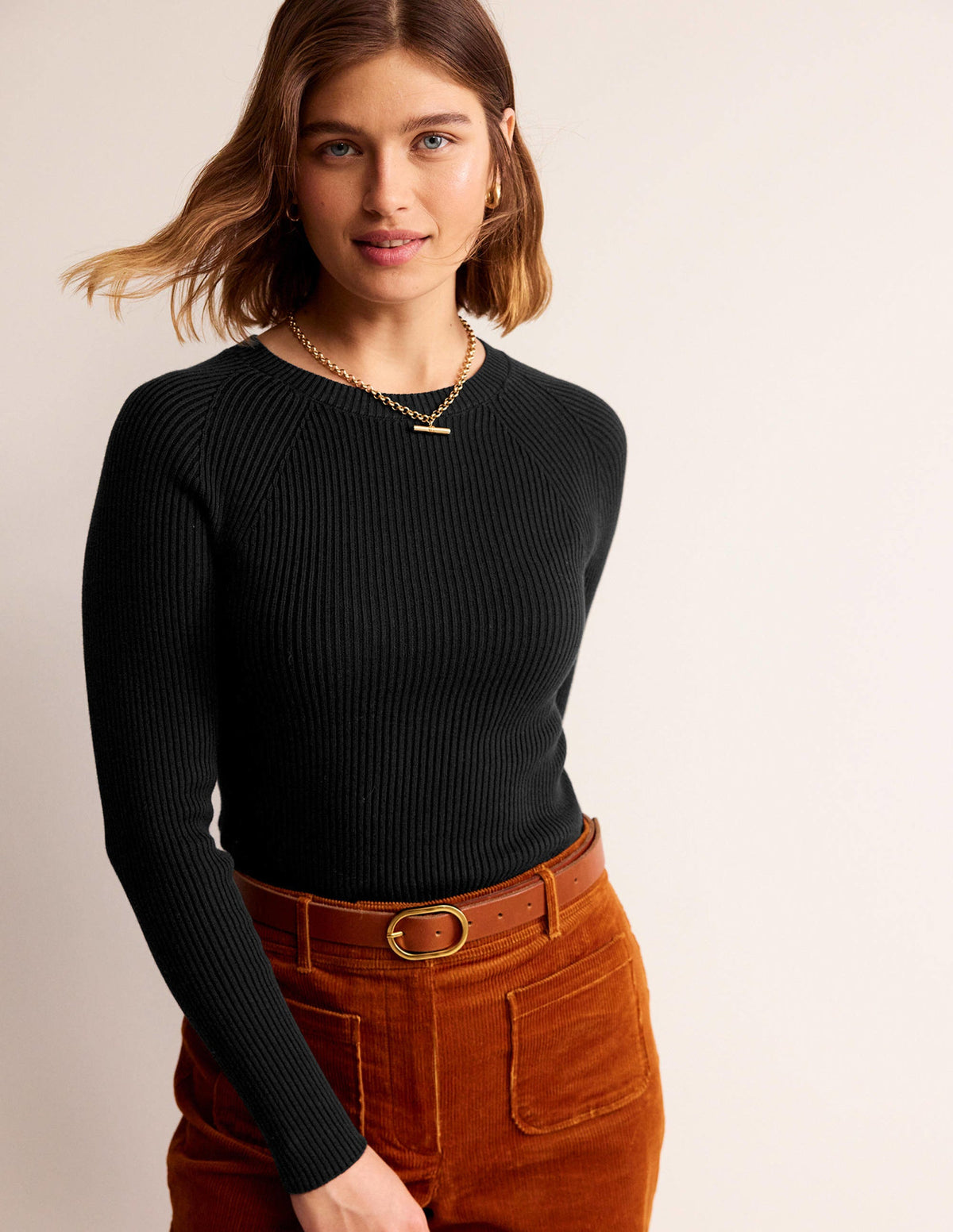 Ribbed Cotton Jumper-Black - Image 1