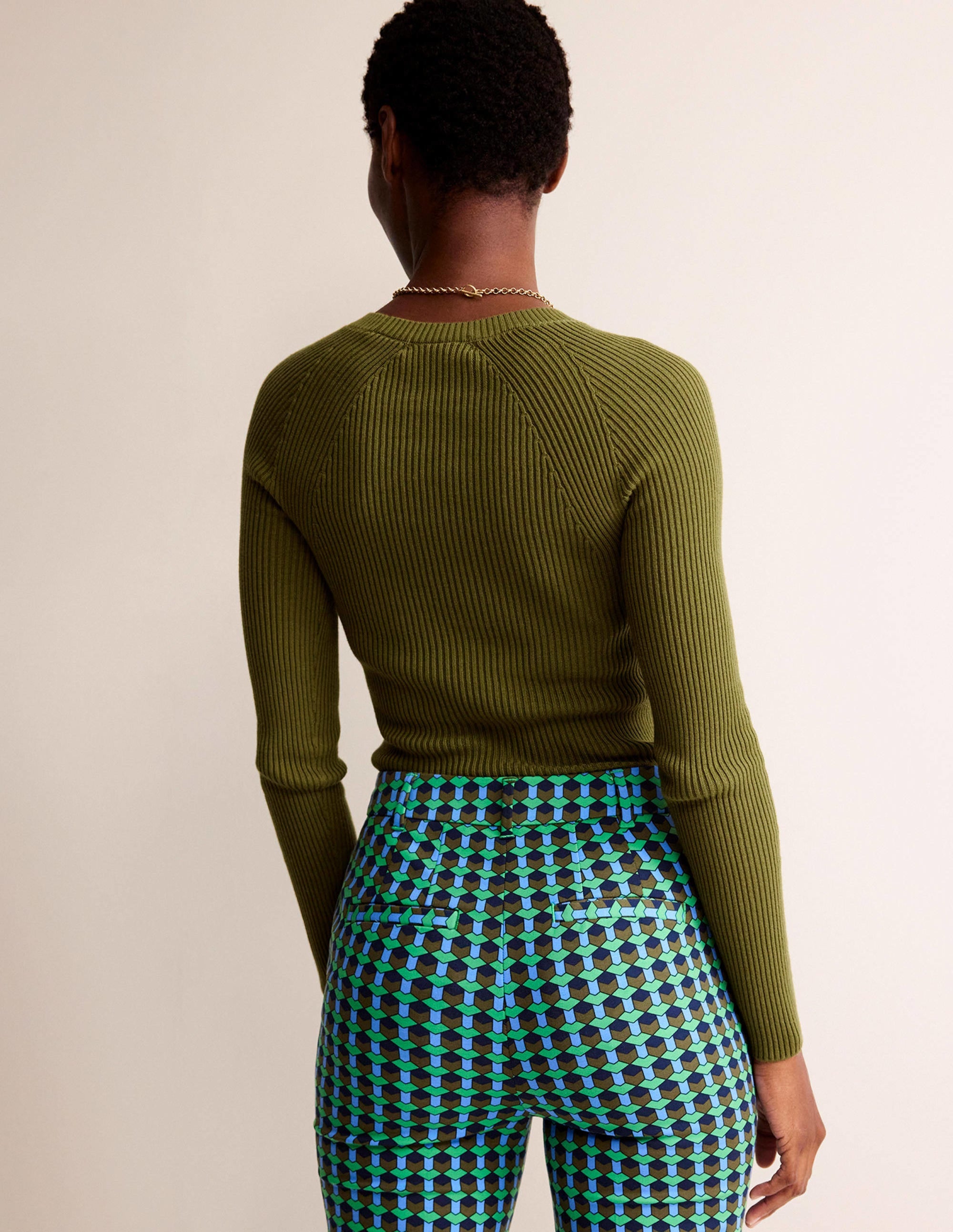 Ribbed Cotton Jumper-Green Olive - Image 3