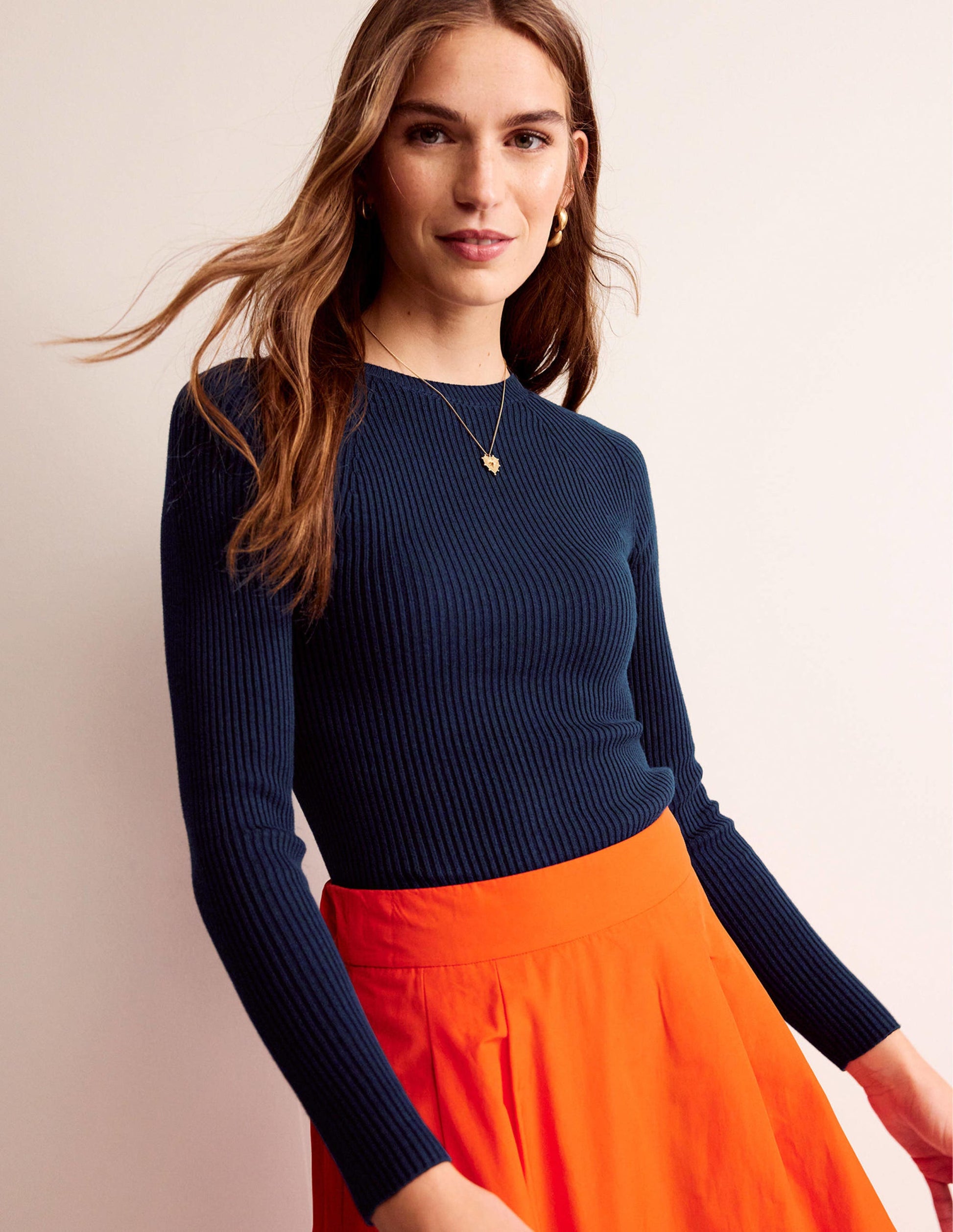 Ribbed Cotton Jumper-Navy-1
