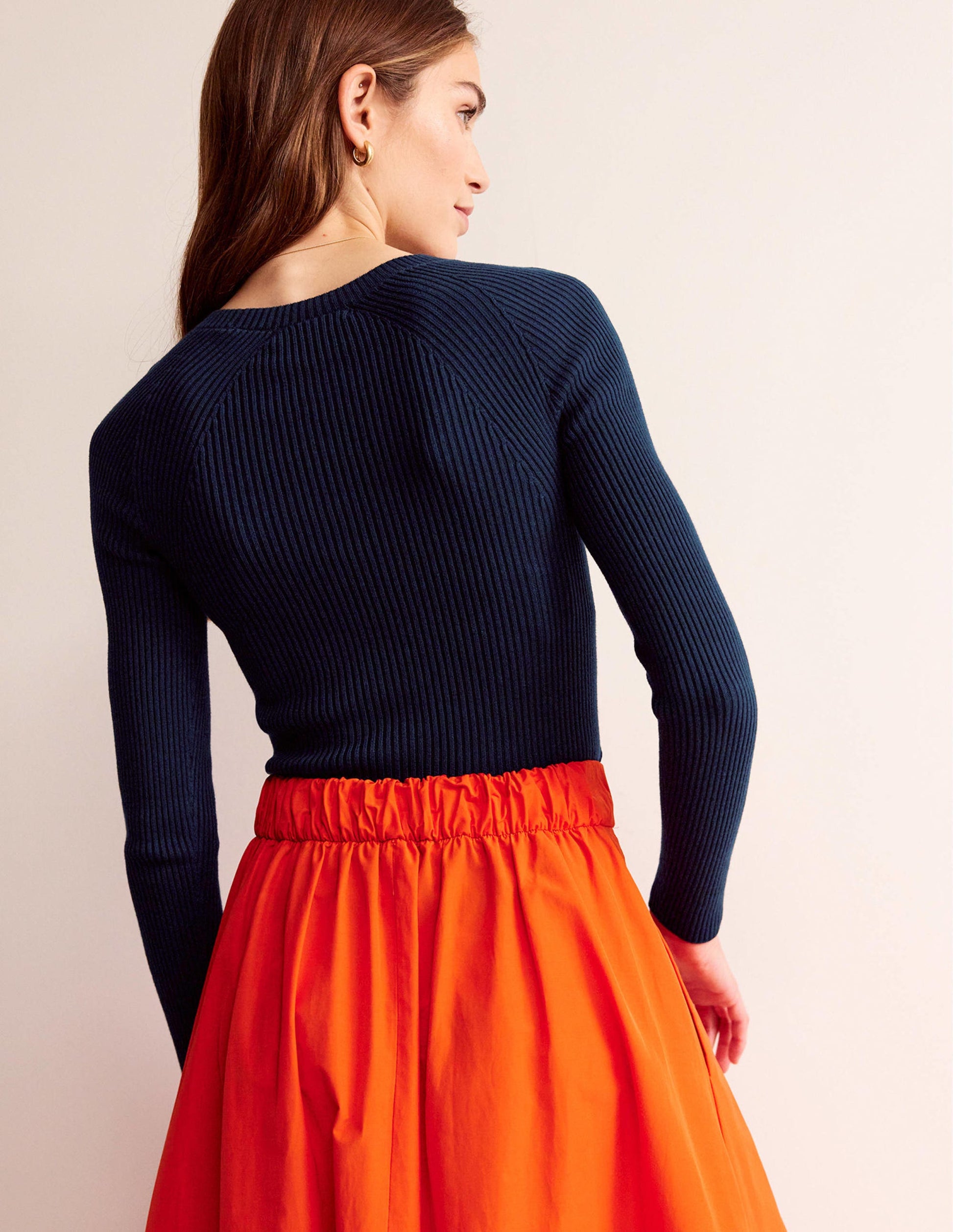 Ribbed Cotton Jumper-Navy-3