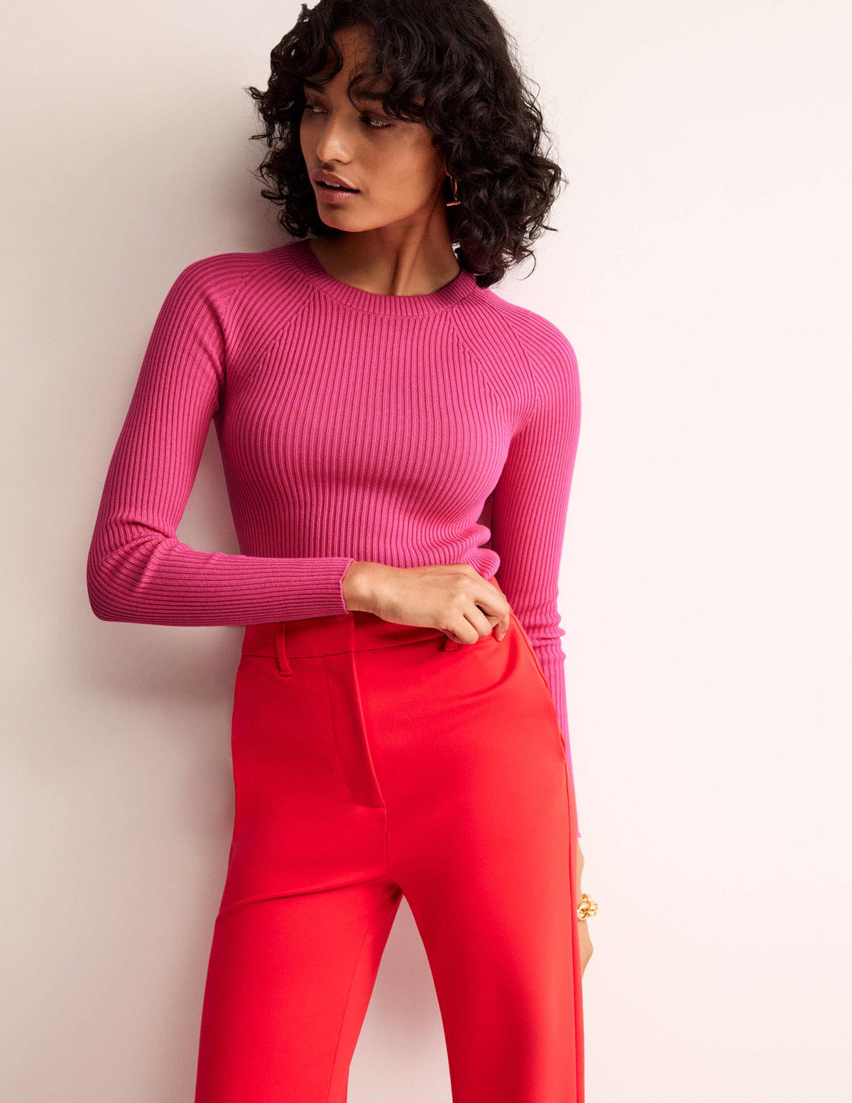 Ribbed Cotton Jumper-Pink - Image 1