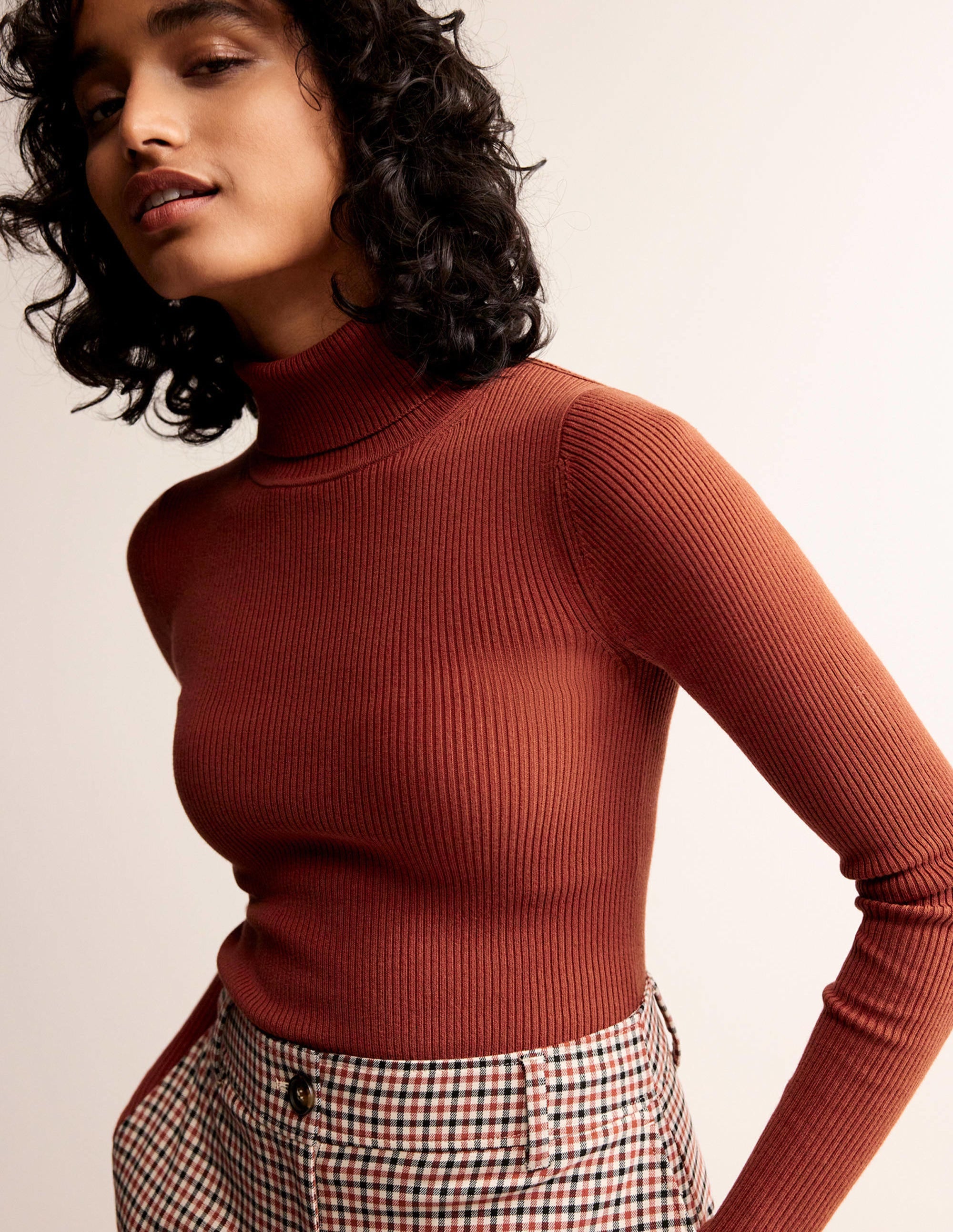 Catriona Roll Neck Jumper-Chestnut Brown - Image 1