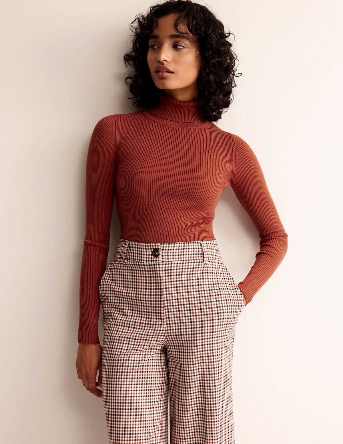 Catriona Roll Neck Jumper-Chestnut Brown - Image 4