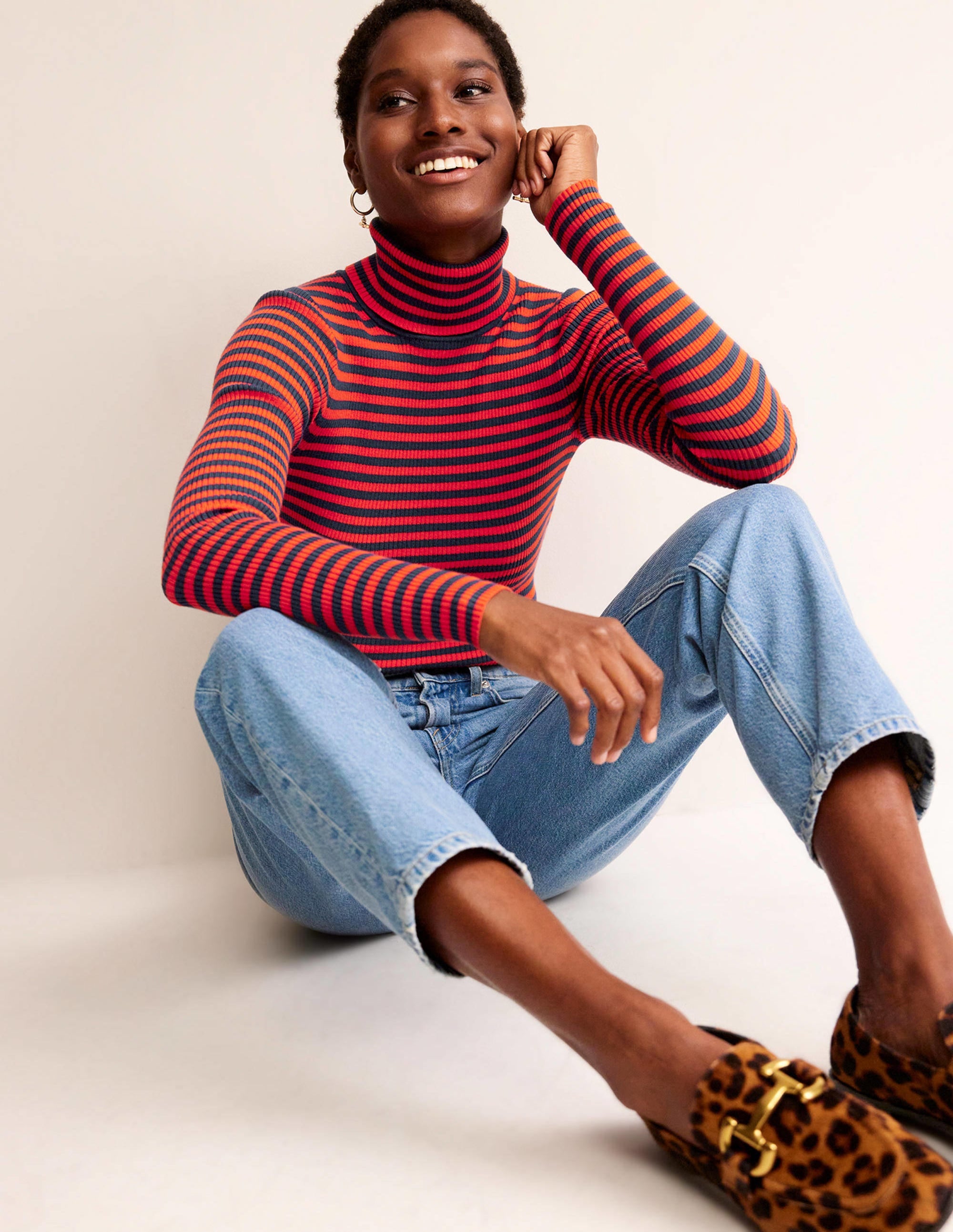Catriona Roll Neck Jumper-French Navy / Fiesta Orange - Image 1