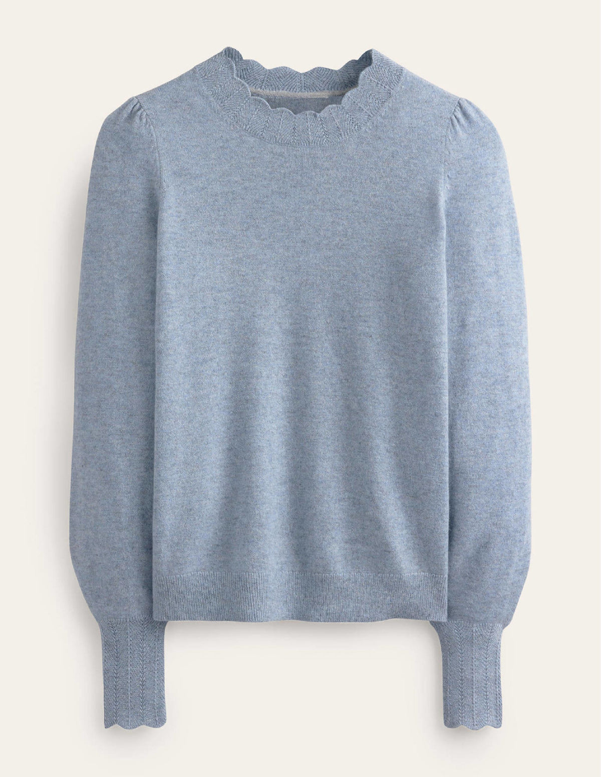 Scallop Trim Cashmere Jumper-Dusk Blue-5