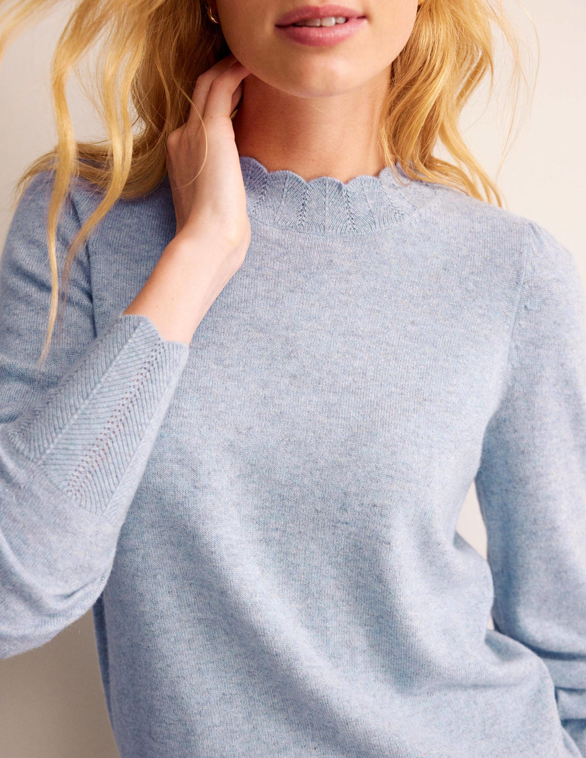 Scallop Trim Cashmere Jumper-Dusk Blue - Image 2