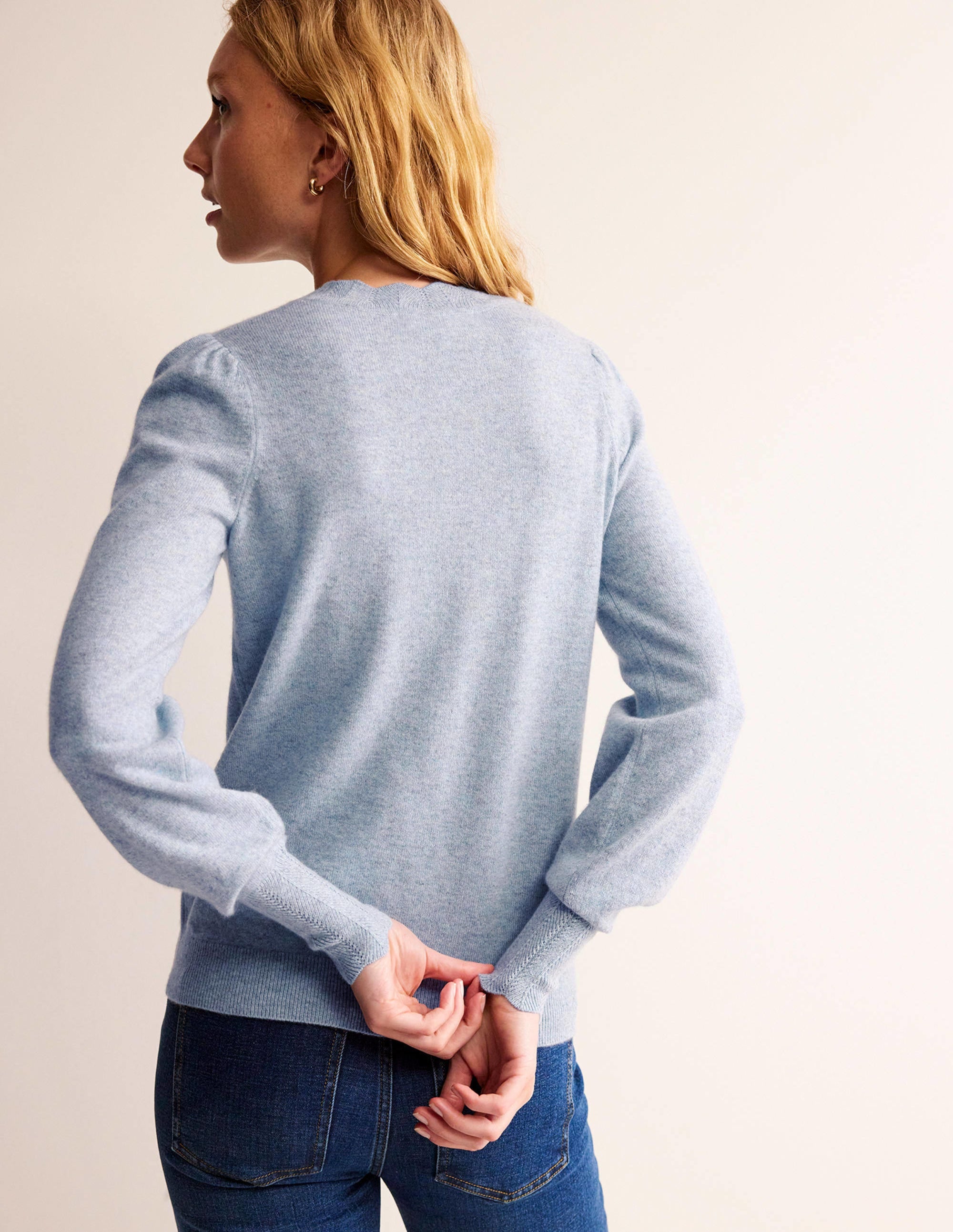 Scallop Trim Cashmere Jumper-Dusk Blue - Image 3