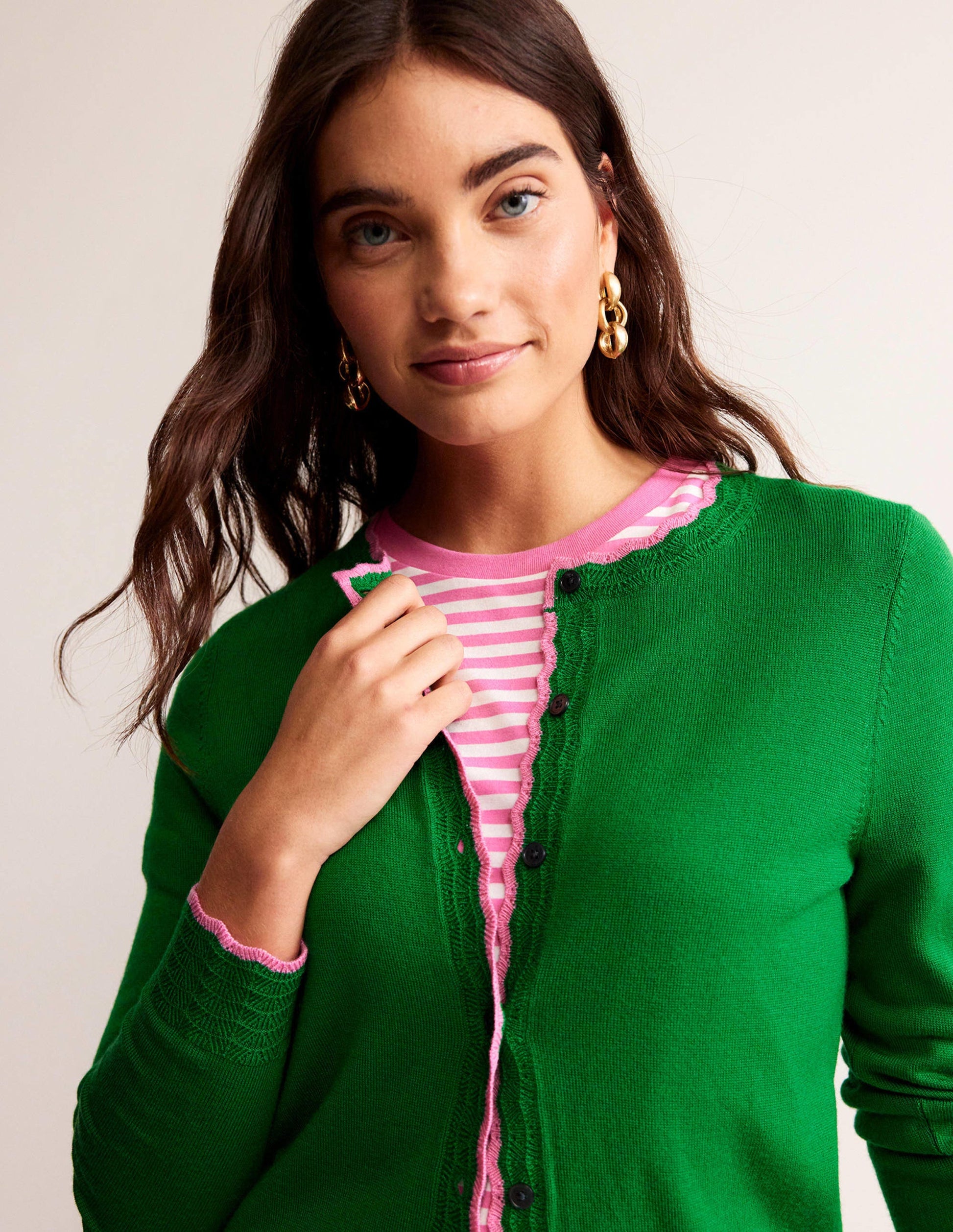Merino Scallop Cardigan-Meadow Green-2