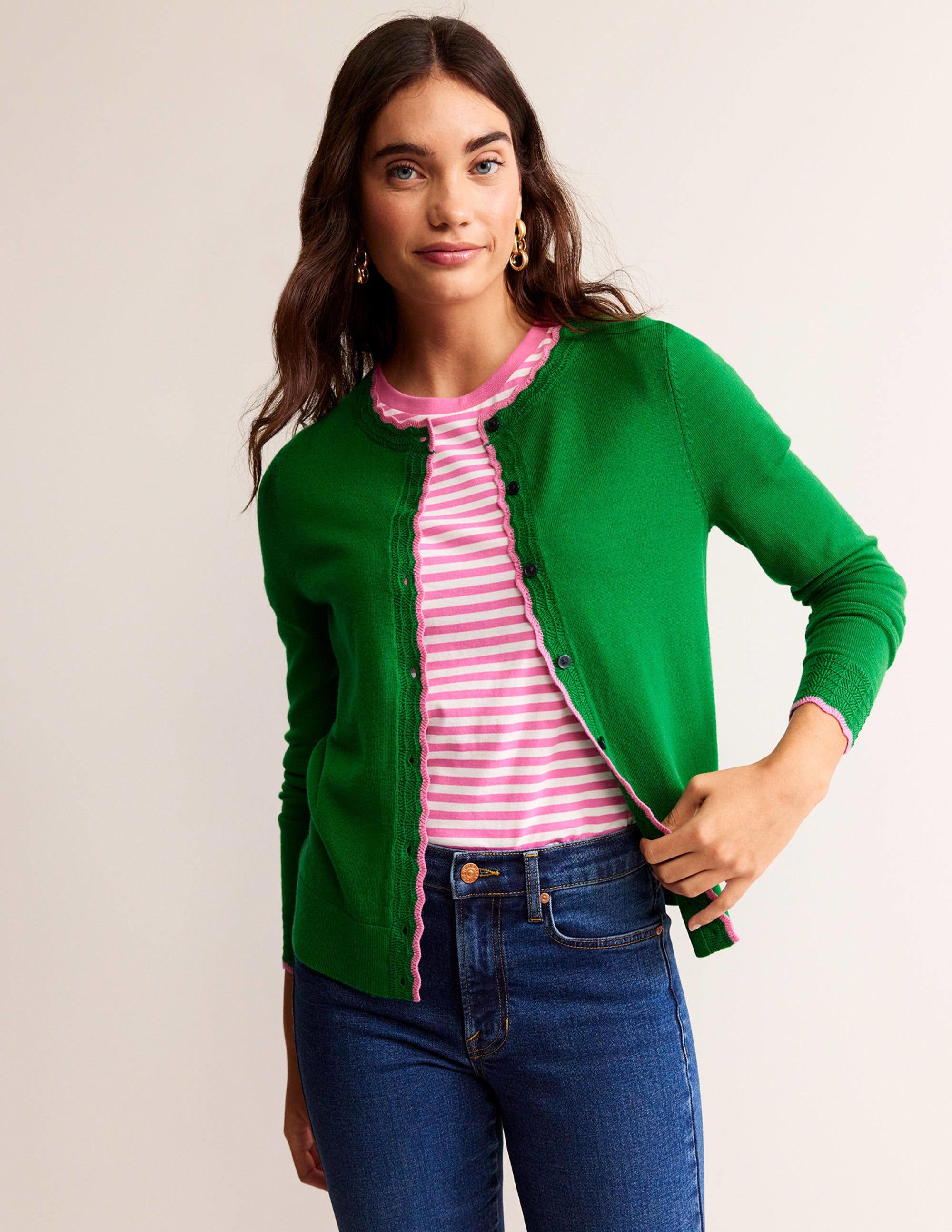Merino Scallop Cardigan-Meadow Green - Image 4