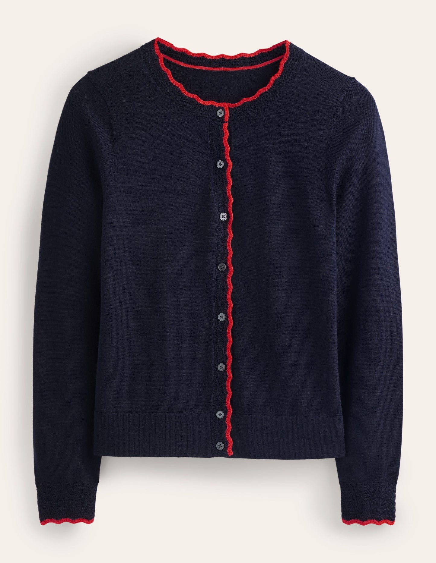 Merino Scallop Cardigan-Navy