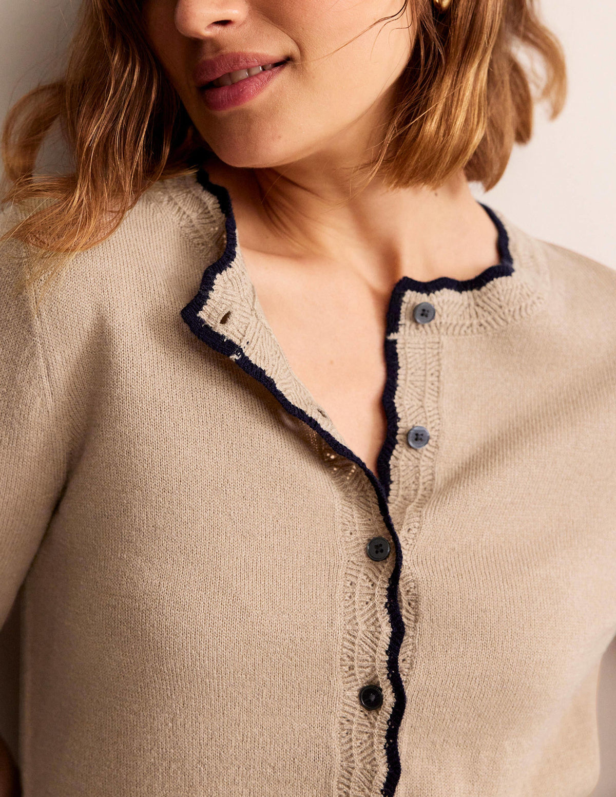 Merino Scallop Cardigan-Camel Melange-2
